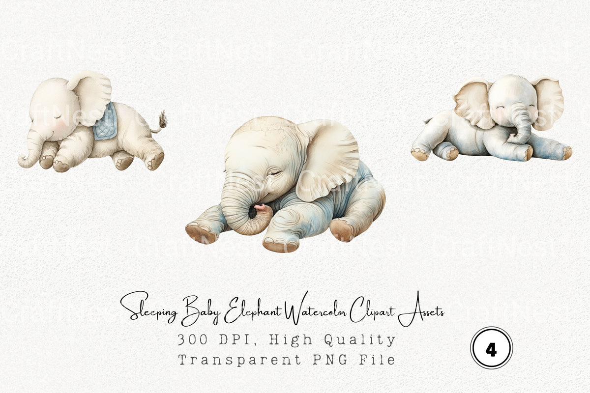 Sleeping Baby Elephant Clipart Bundle