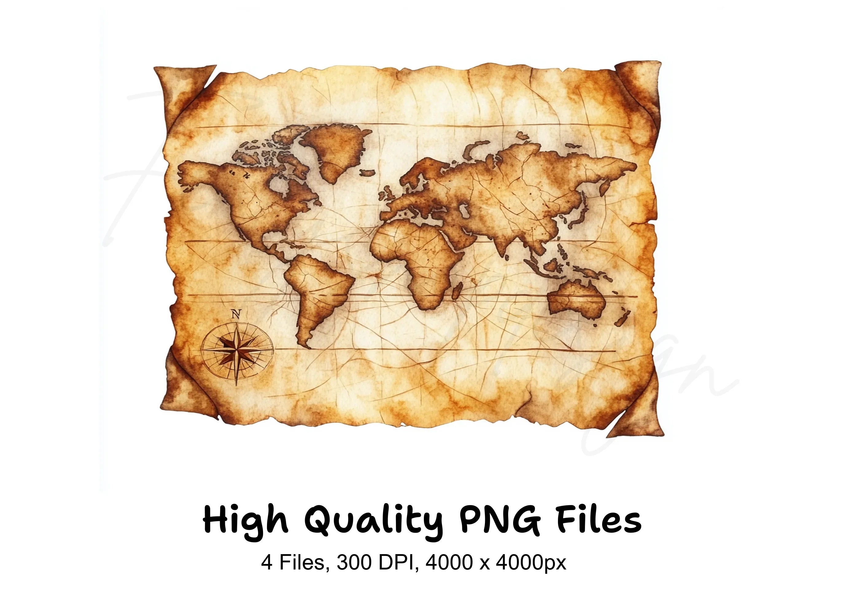 Vintage World Map Clipart Bundle