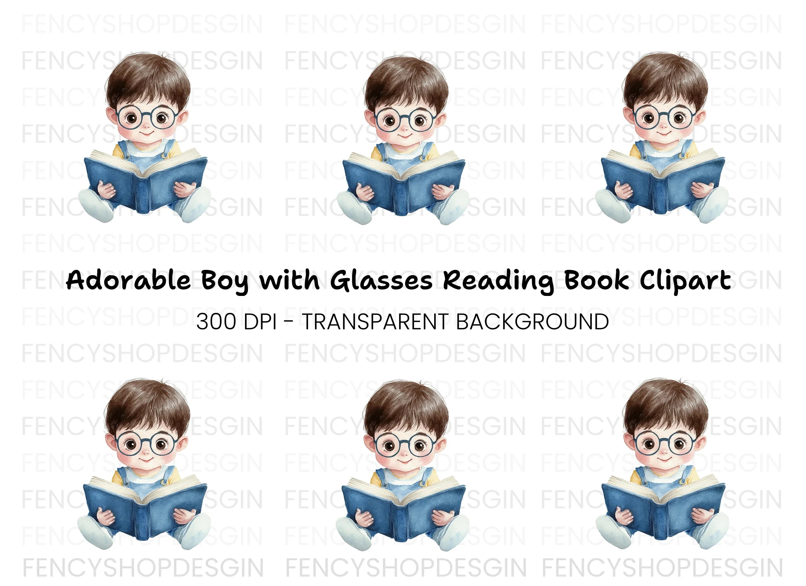 Cute Boy Reading Book Clipart Bundle