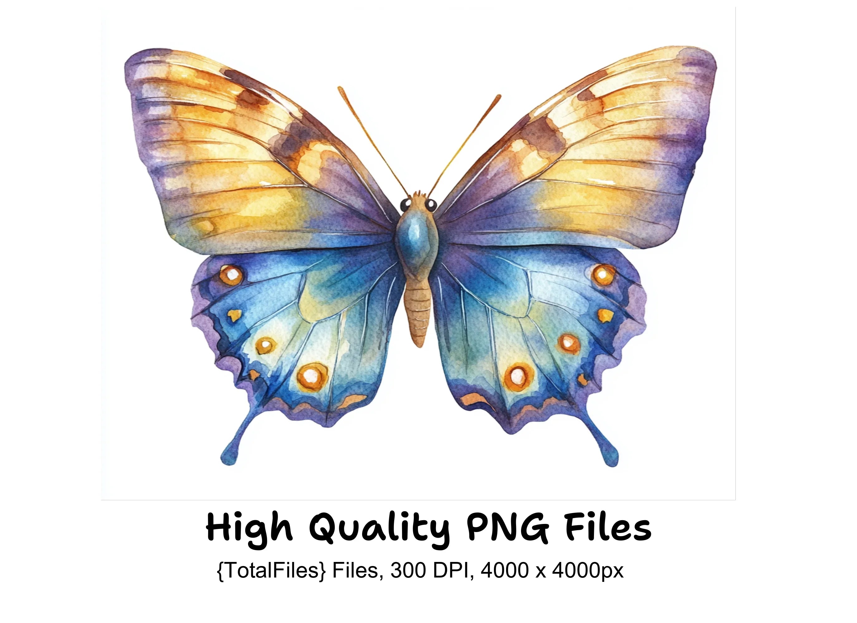 Elegant Blue and Gold Butterfly Clipart Bundle