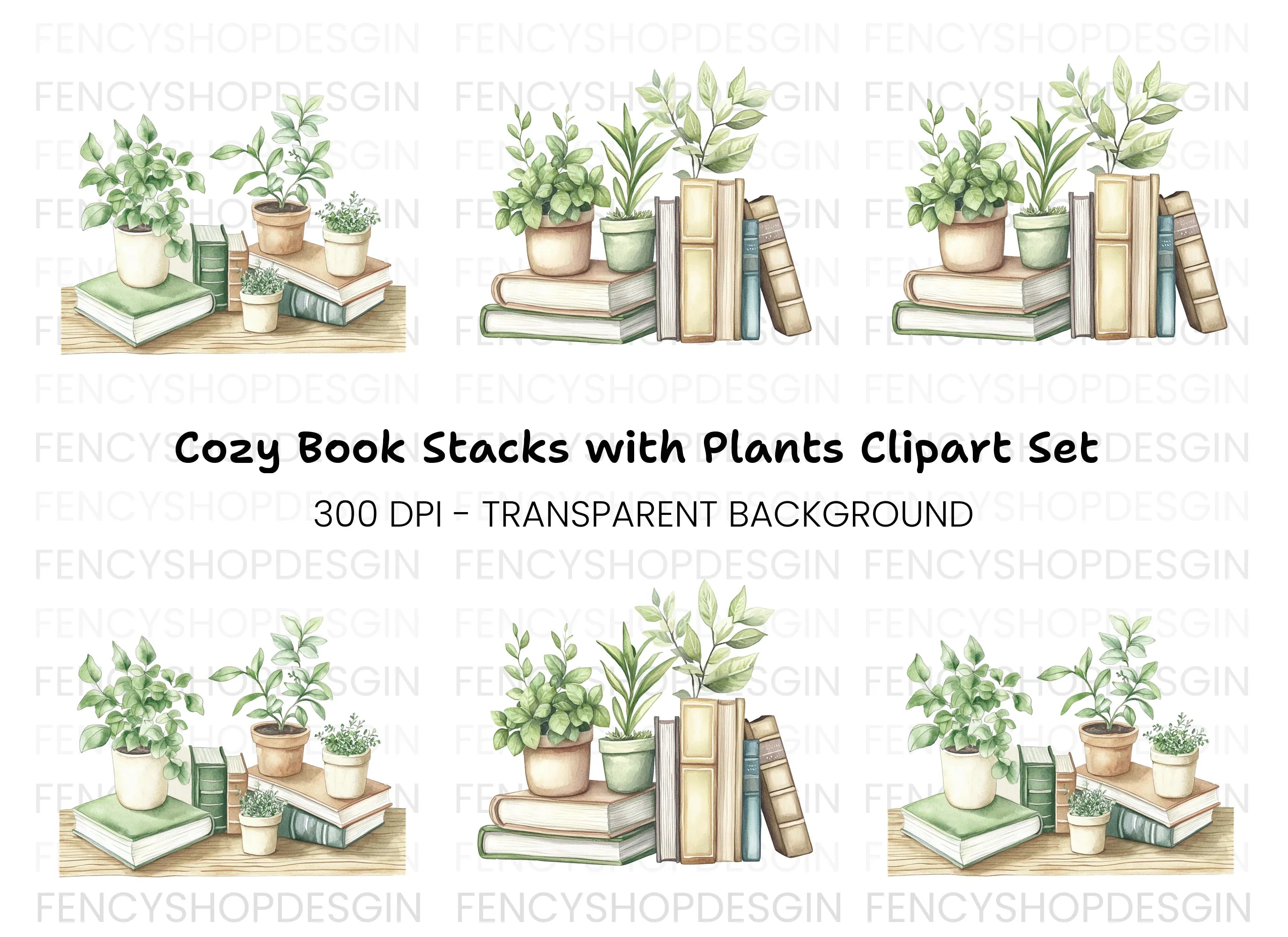 Stack of Books with Plants Clipart Bundle