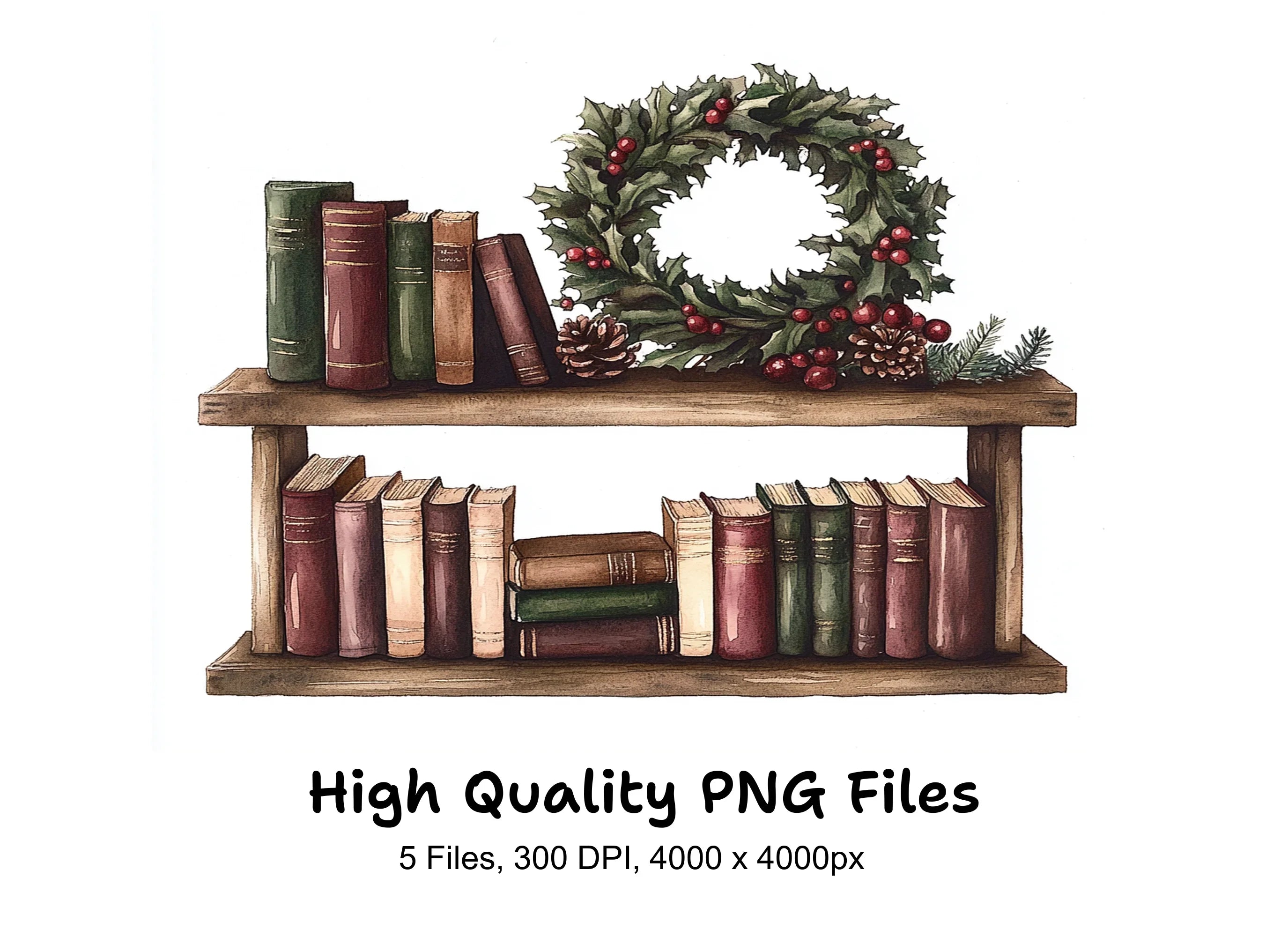 Festive Winter Bookshelf Clipart Bundle