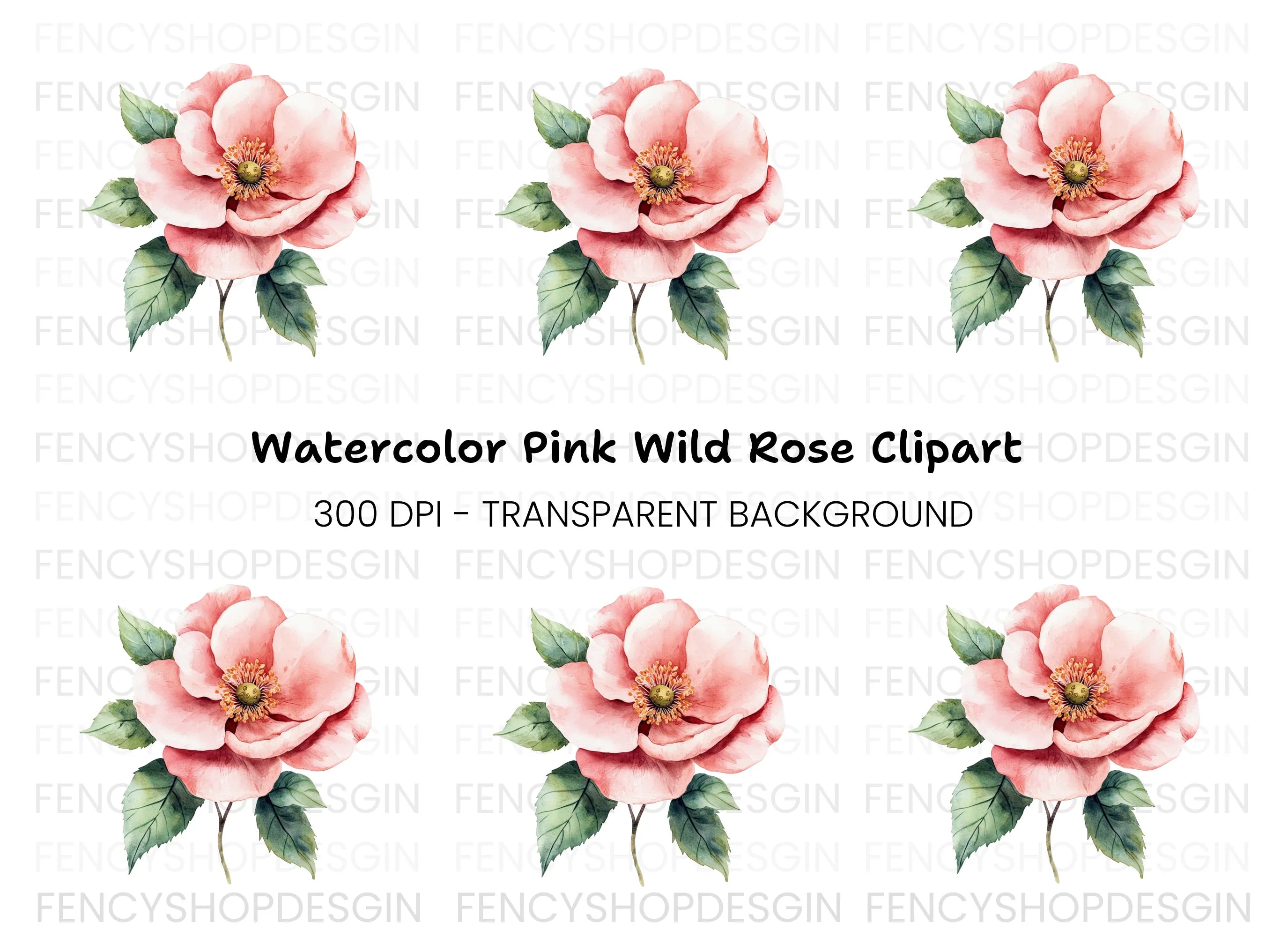 Pink Wild Rose Clipart Bundle