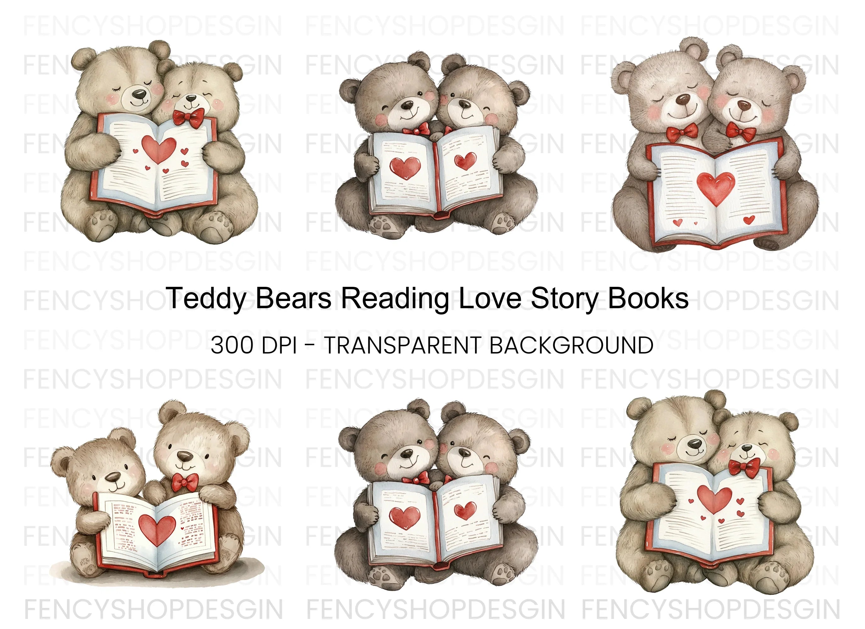 Teddy Bears Reading Love Story Clipart Bundle