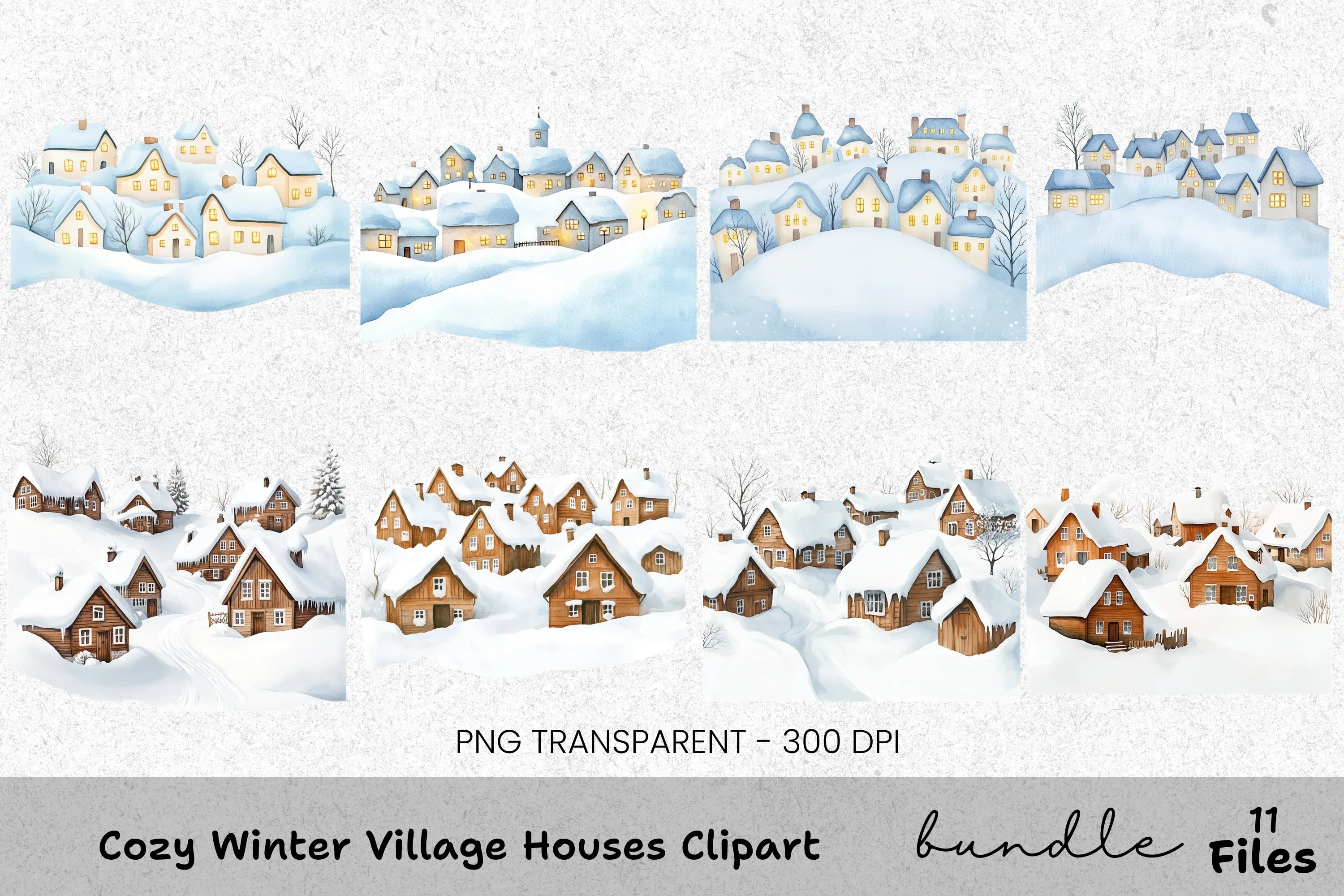 Cozy Winter Village Houses Clipart Bundle