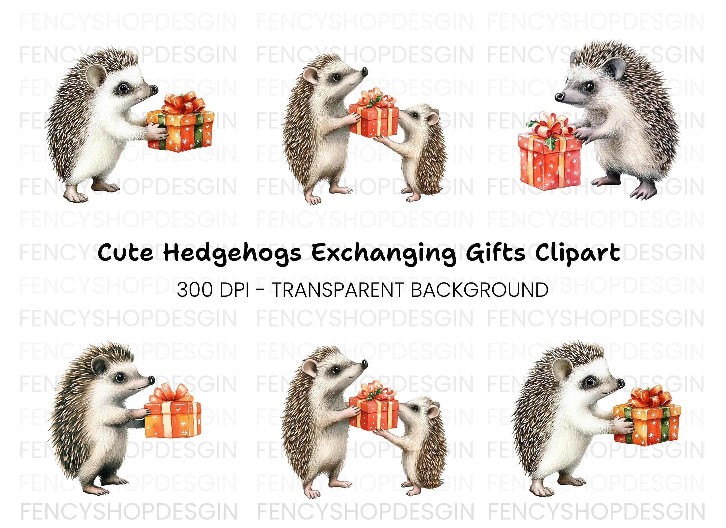 Hedgehog with Orange Gift Box Clipart Bundle