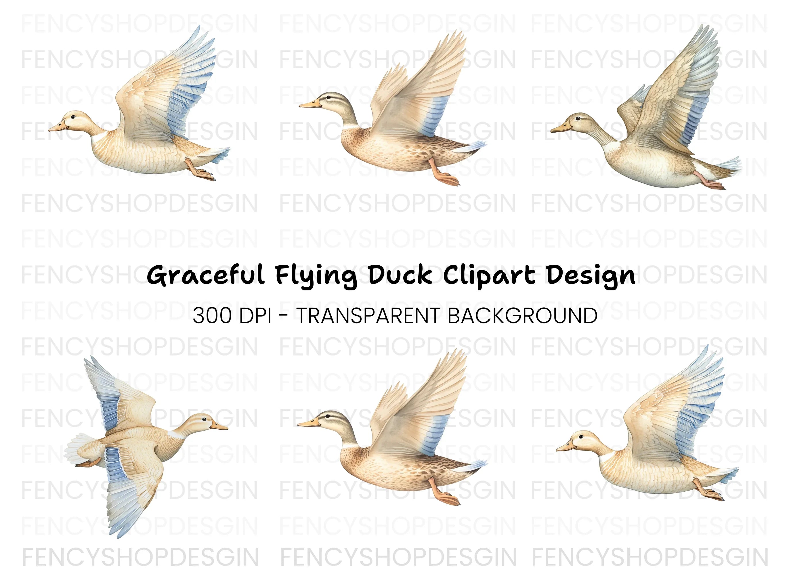 Flying White Ducks Clipart Bundle