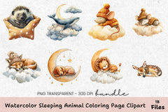 Sleeping Animal Coloring Page Clipart Bundle - CraftNest - Digital Crafting and Art