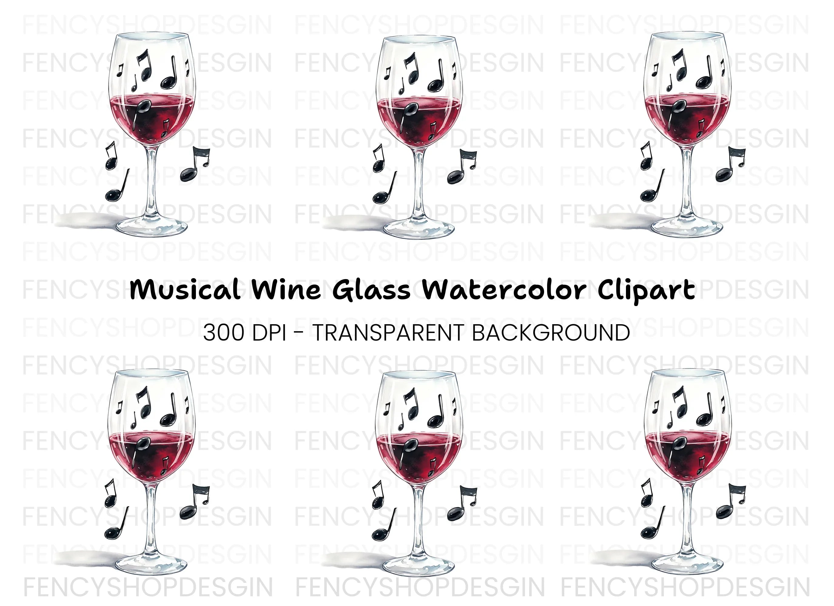 Wine Glass with Musical Notes Clipart Bundle