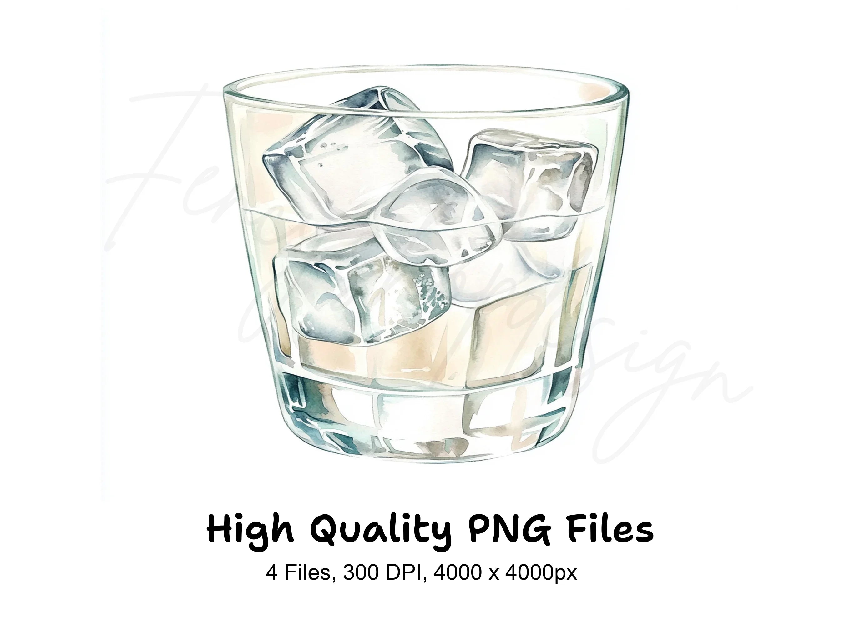 Ice Cubes in Glasses Clipart Bundle