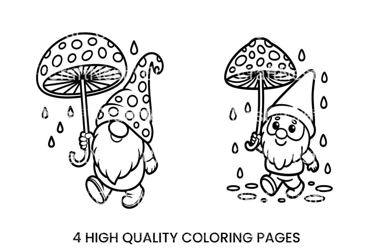 Cute Gnomes with Mushroom Umbrellas Coloring Books