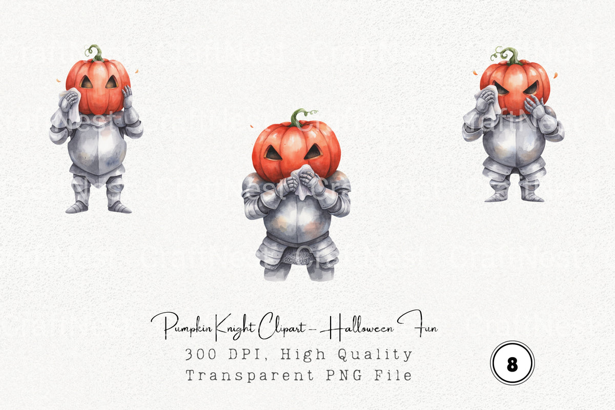 Pumpkin Knight Halloween Fun Clipart Bundle