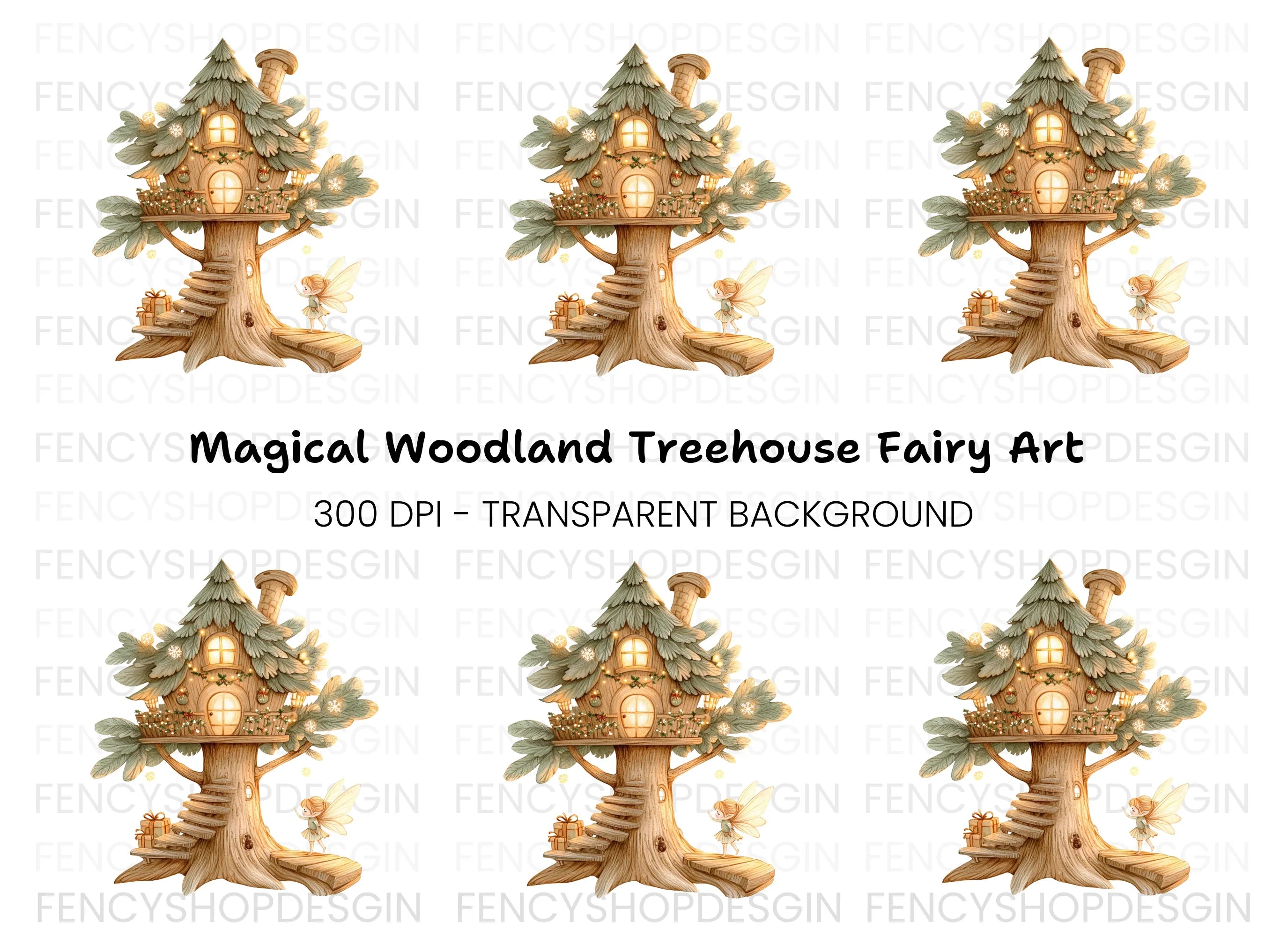 Christmas Fairy Treehouse Clipart Bundle