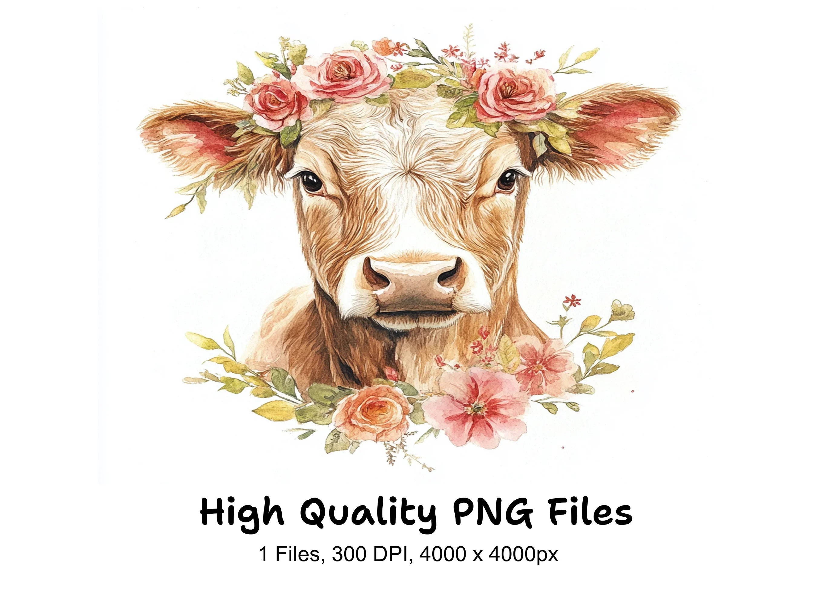 Cute Cow Flower Crown Clipart Bundle