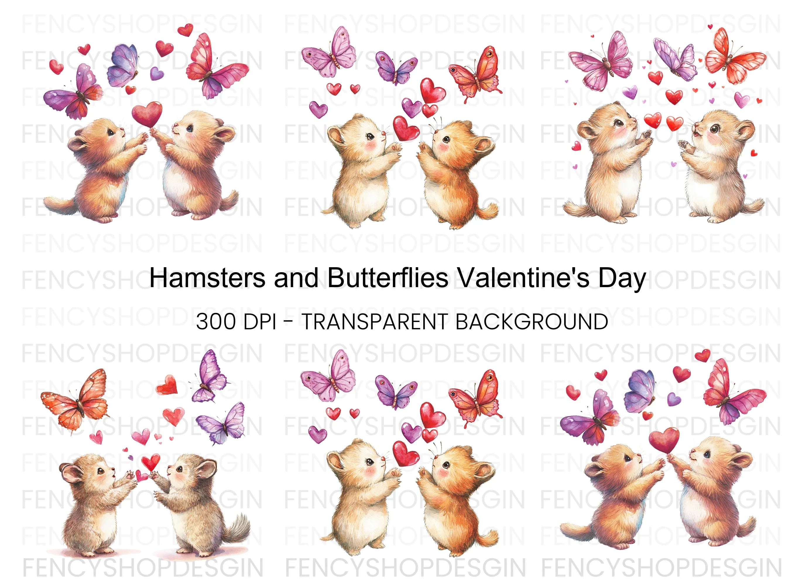 Adorable Hamsters with Butterflies Clipart Bundle