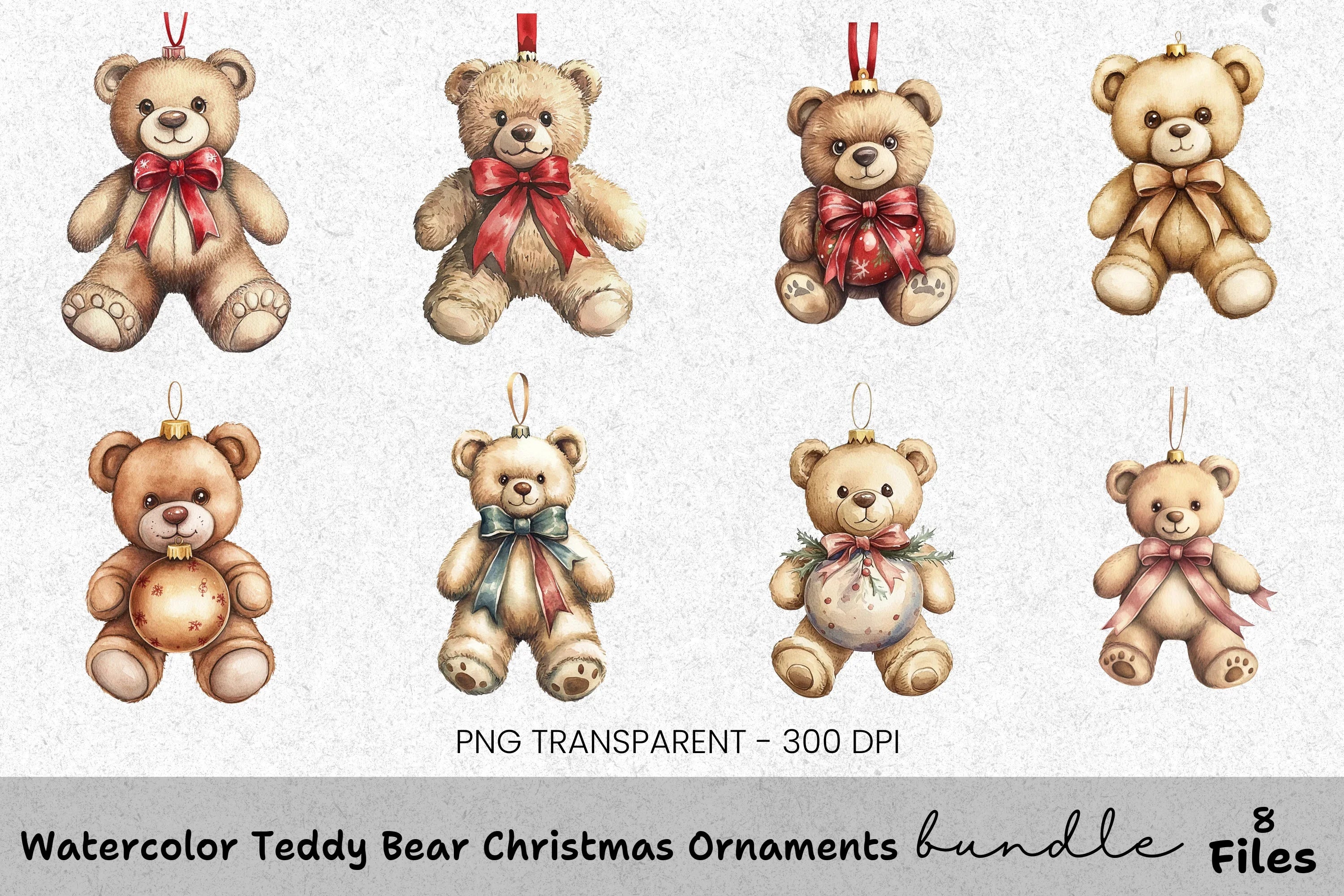 Teddy Bear Christmas Ornaments Clipart Bundle
