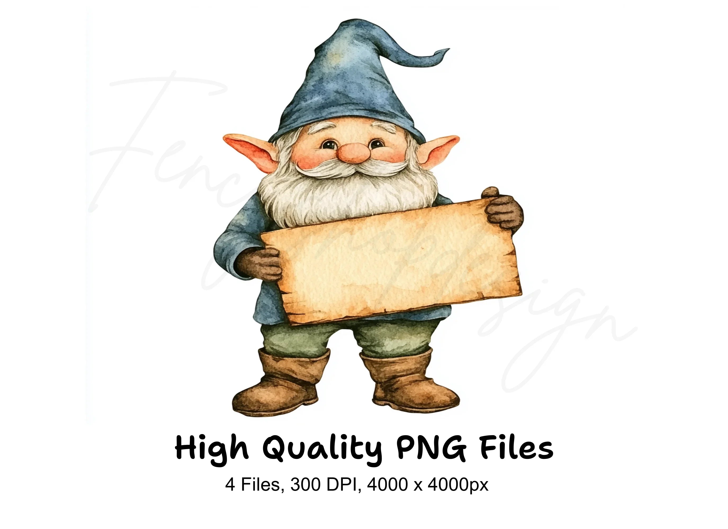 Cute Gnome with Blank Signs Clipart Bundle