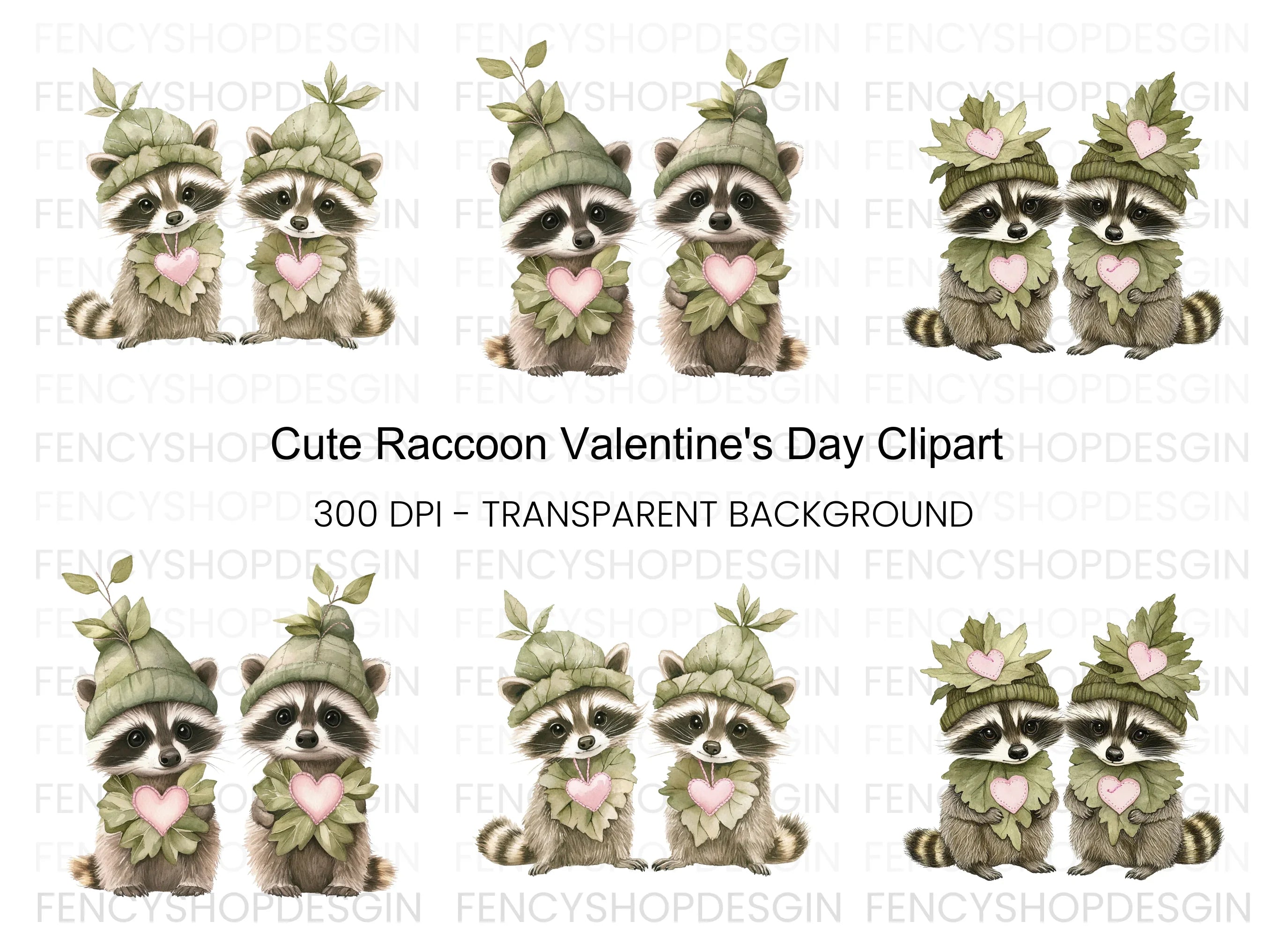 Cute Raccoon Leaf Hats Clipart Bundle