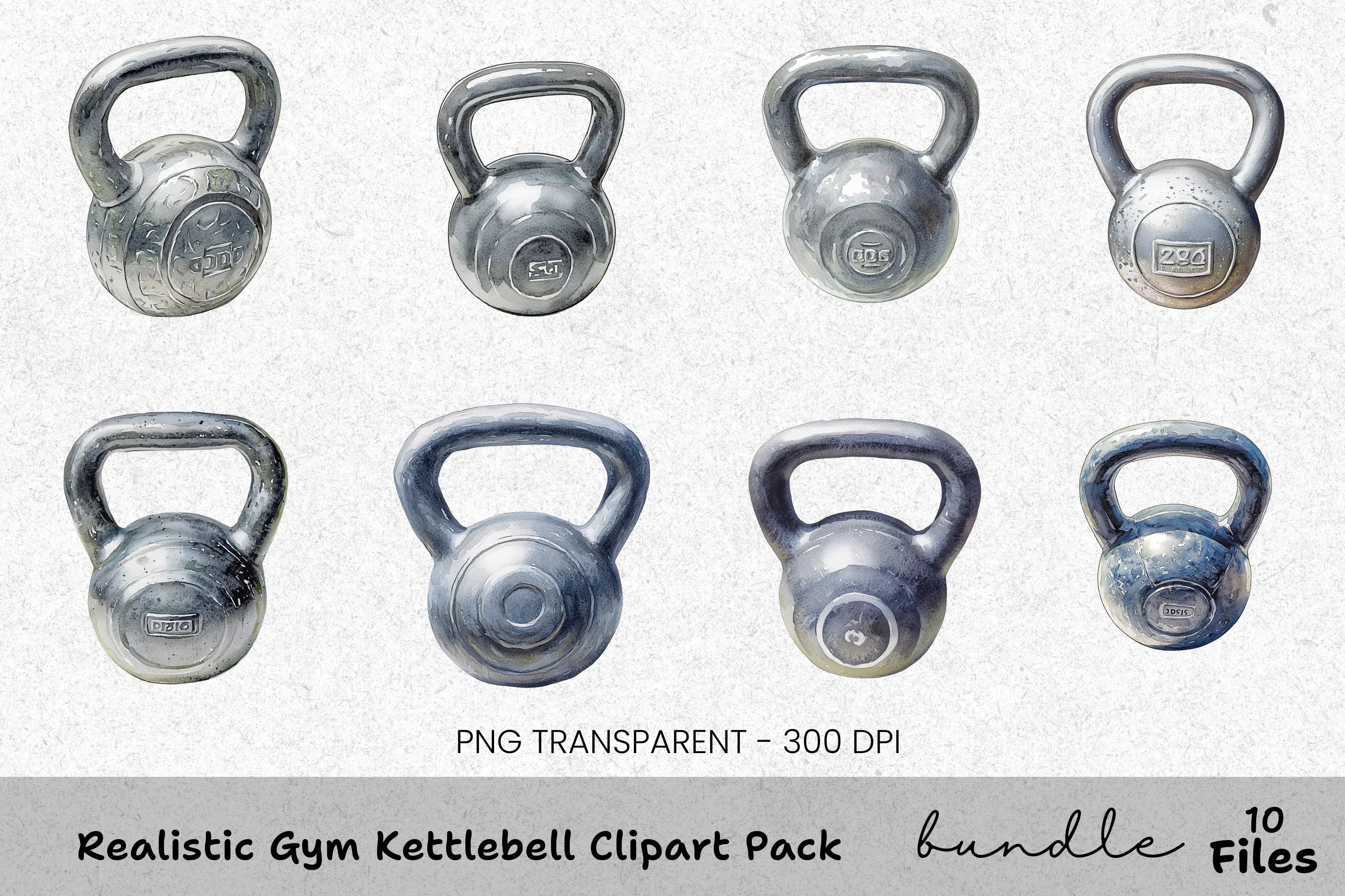 Realistic Gym Kettlebell Clipart Bundle