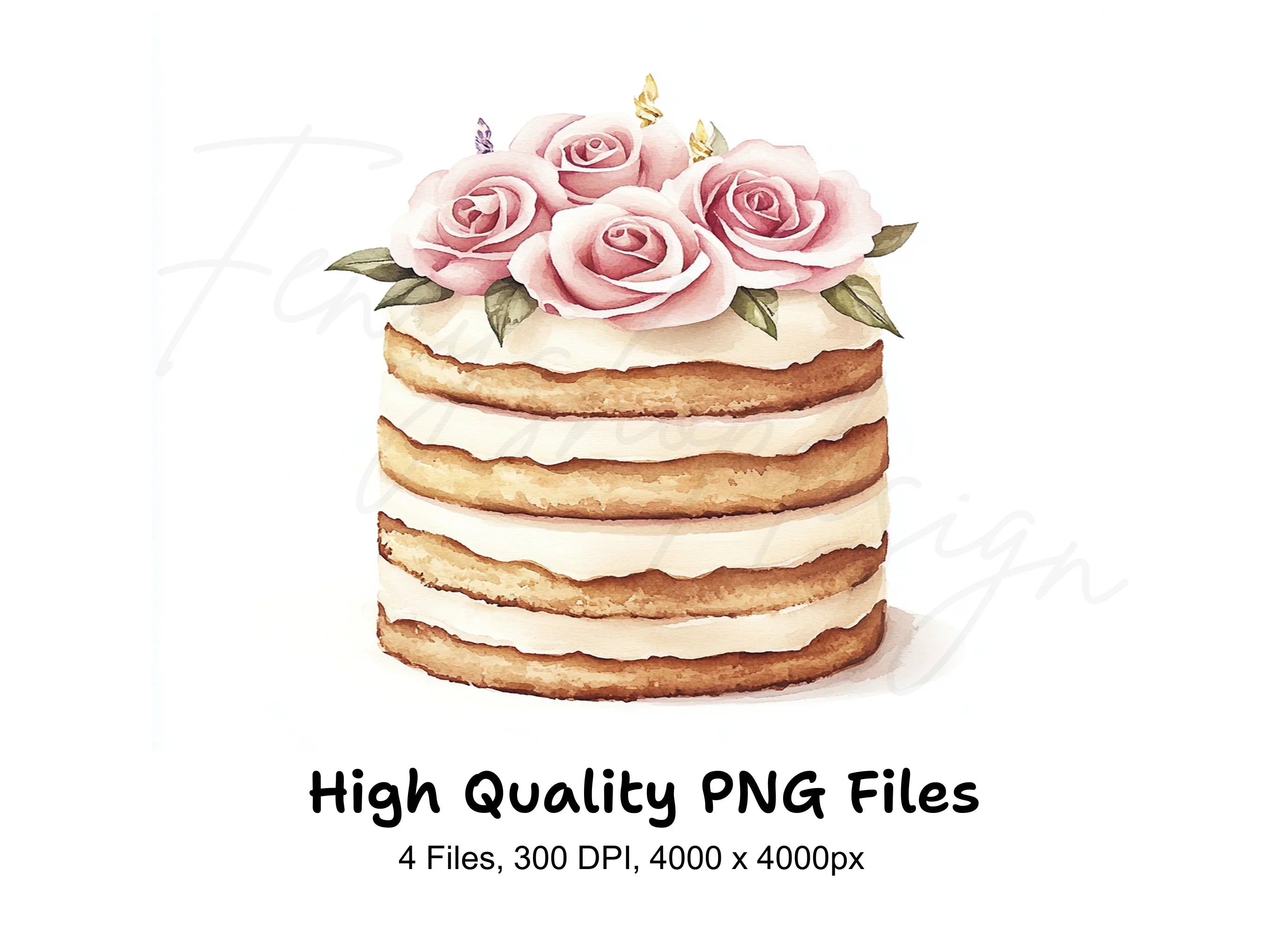 Naked Cakes with Pink Roses Clipart Bundle