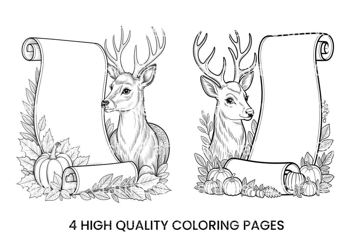 Autumn Deer and Scroll Coloring Books
