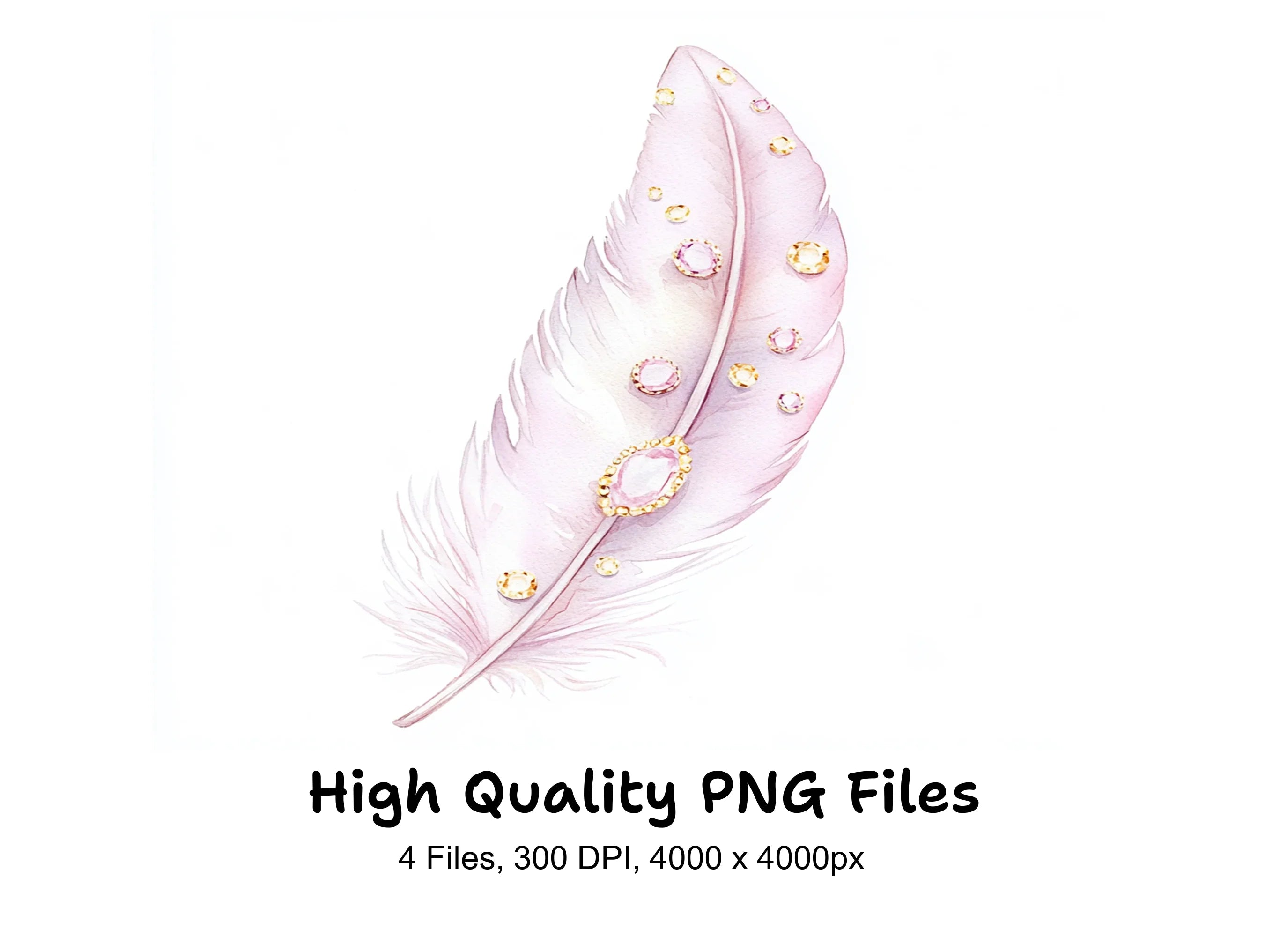 Elegant Jeweled Feather Clipart Bundle