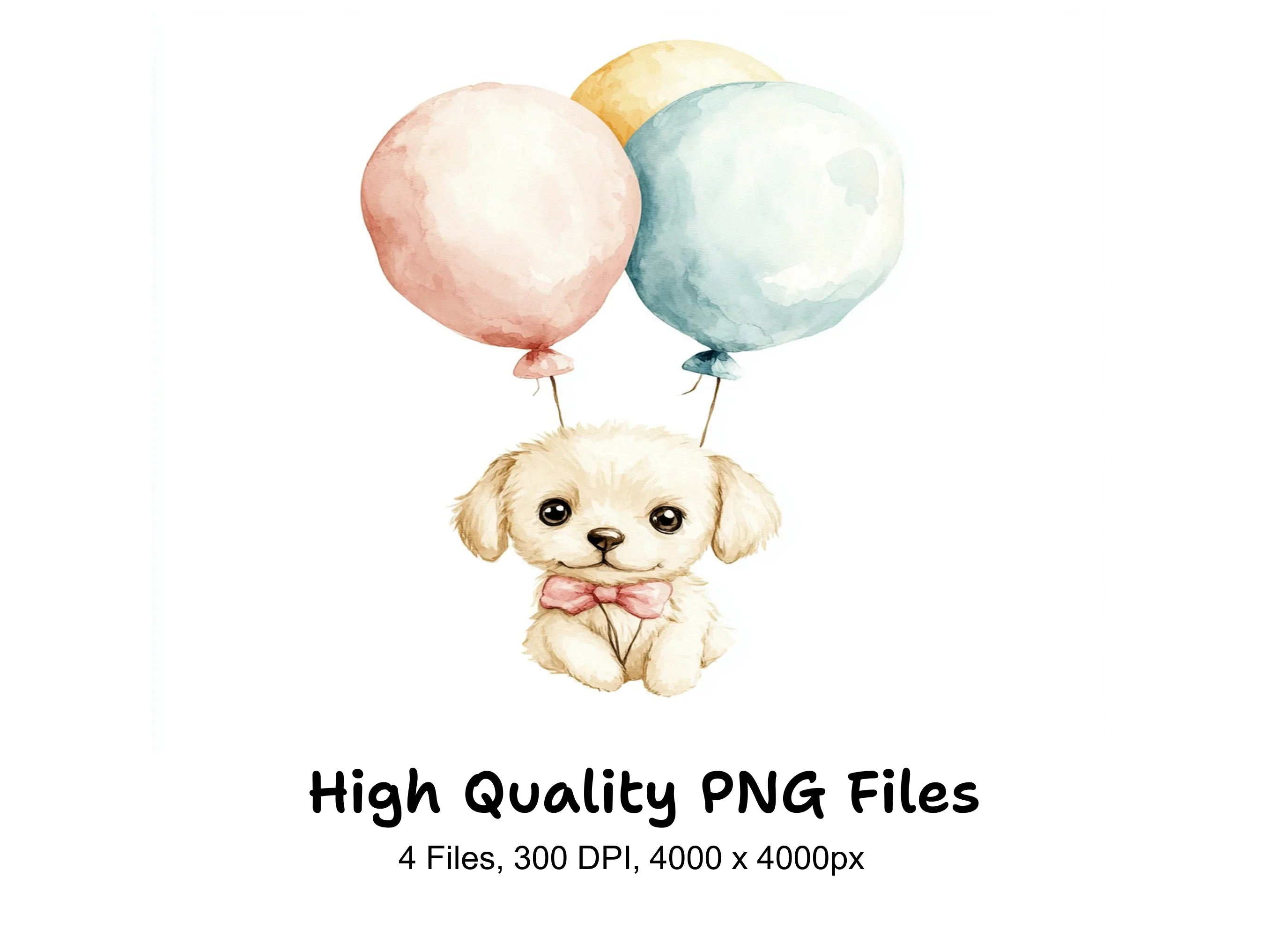 Cute Puppy with Balloons Clipart Bundle