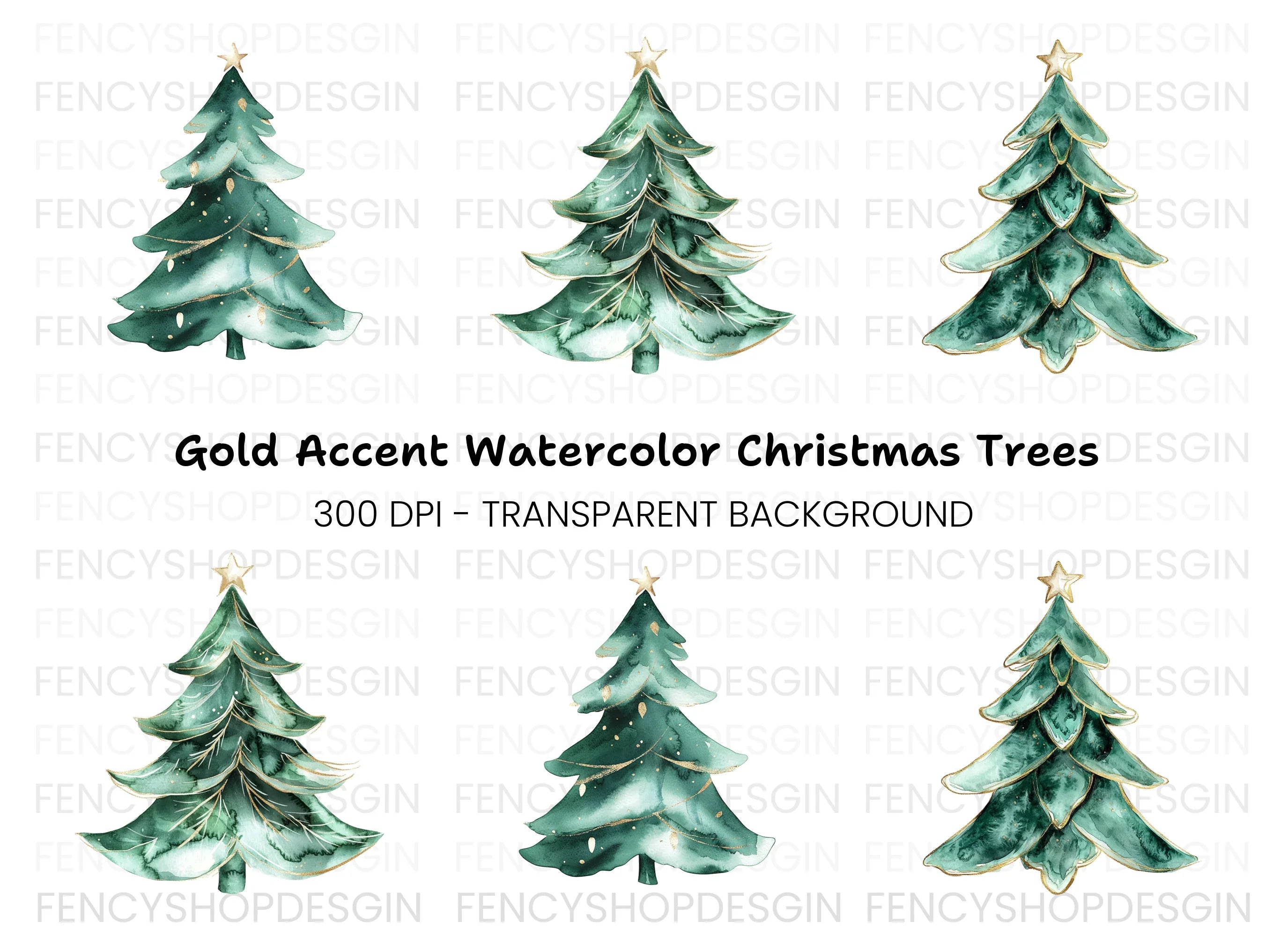 Dark Green Christmas Trees Clipart Bundle