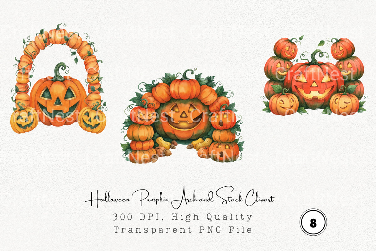 Halloween Pumpkin Arch And Stack Clipart Bundle