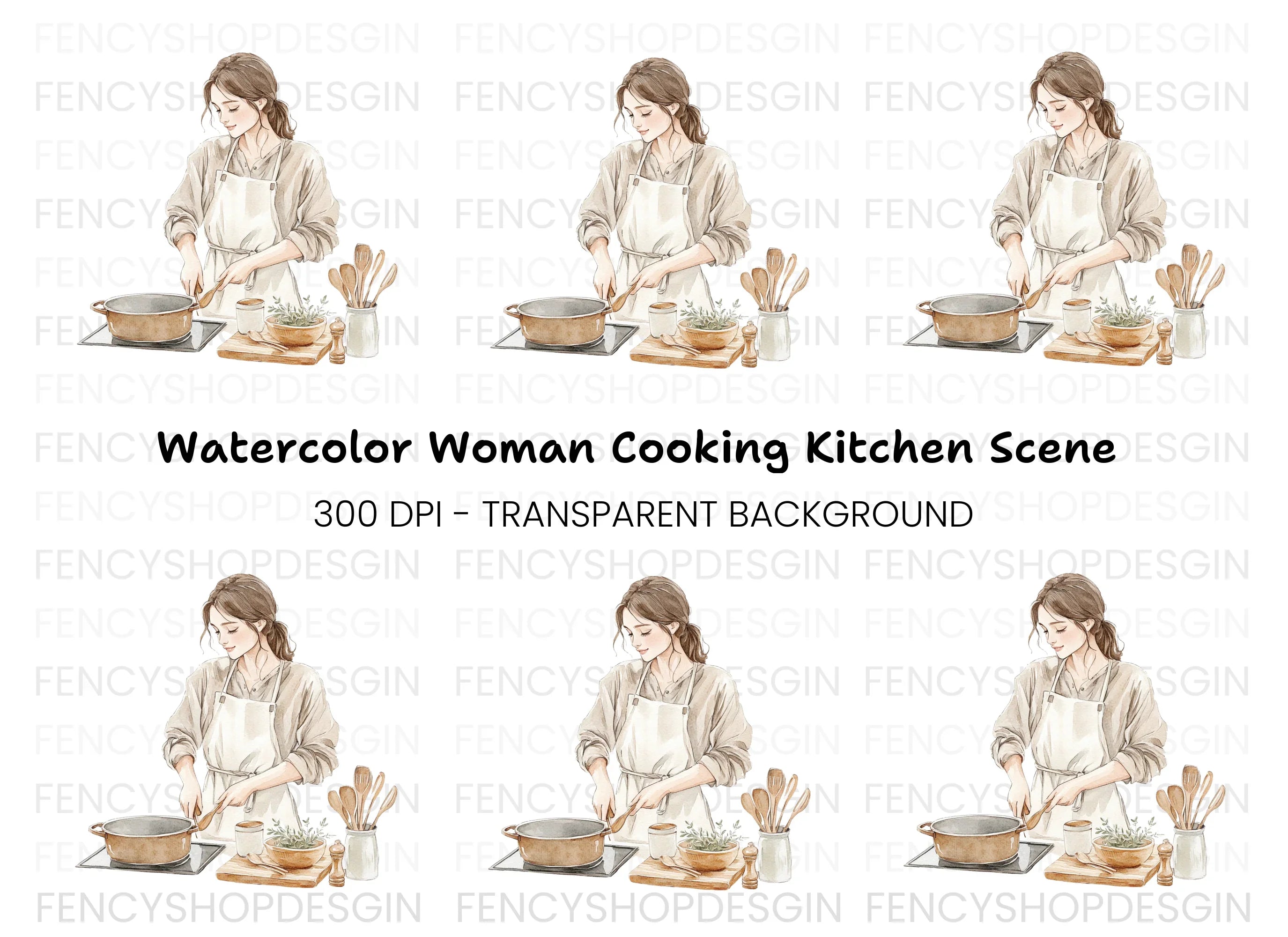 Stirring Pot Woman Clipart Bundle