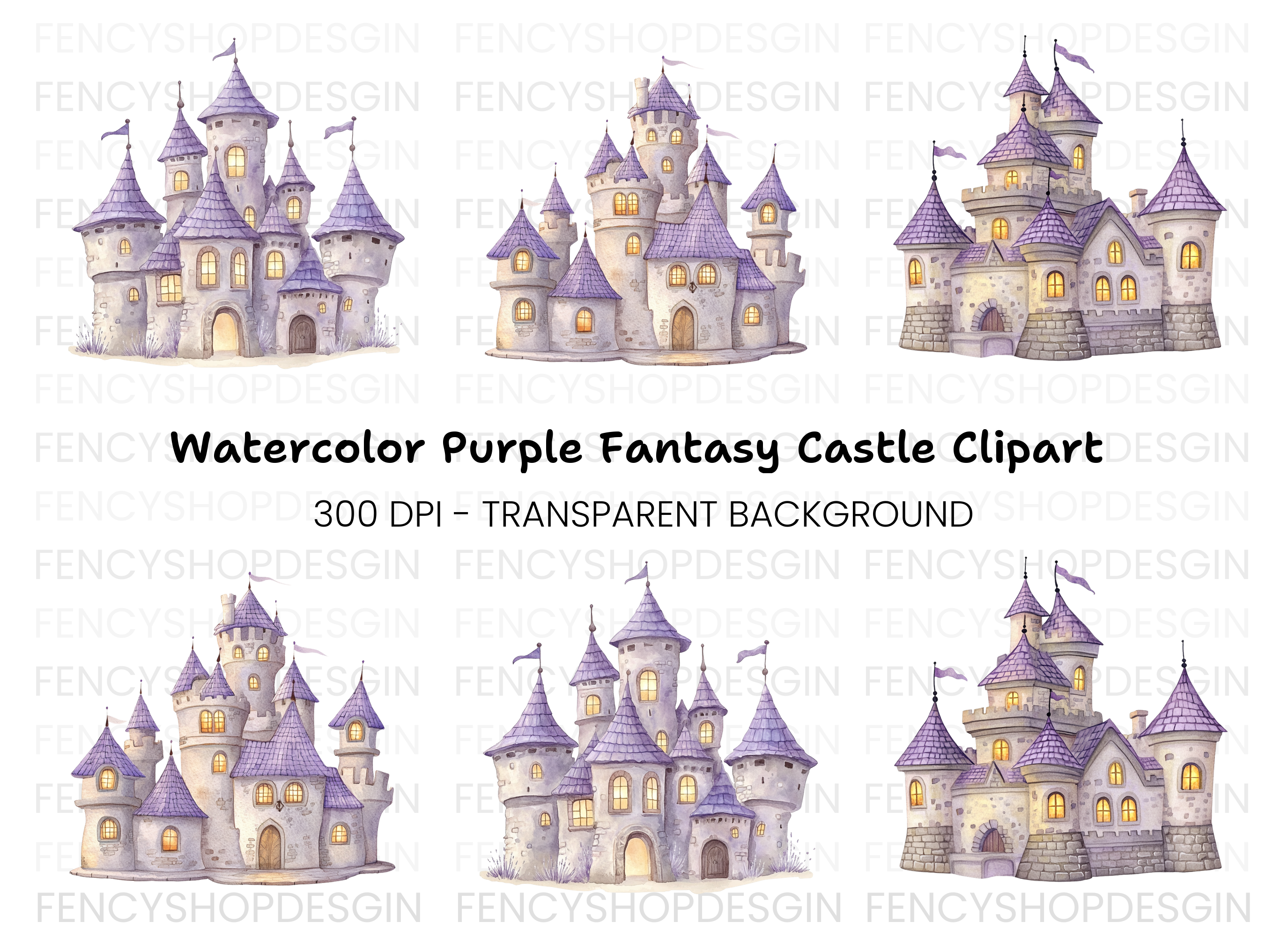 Enchanted Purple Castle Clipart Bundle