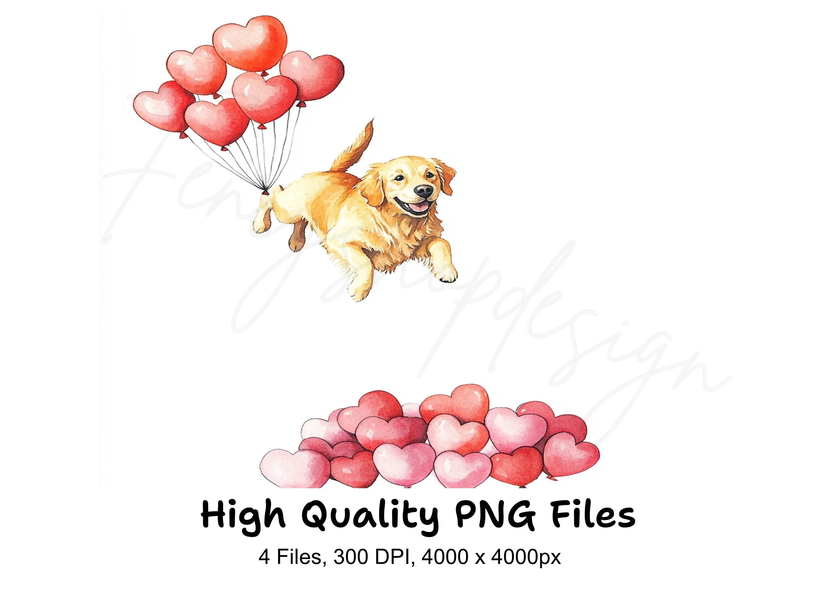 Golden Retriever Heart Balloons Clipart Bundle