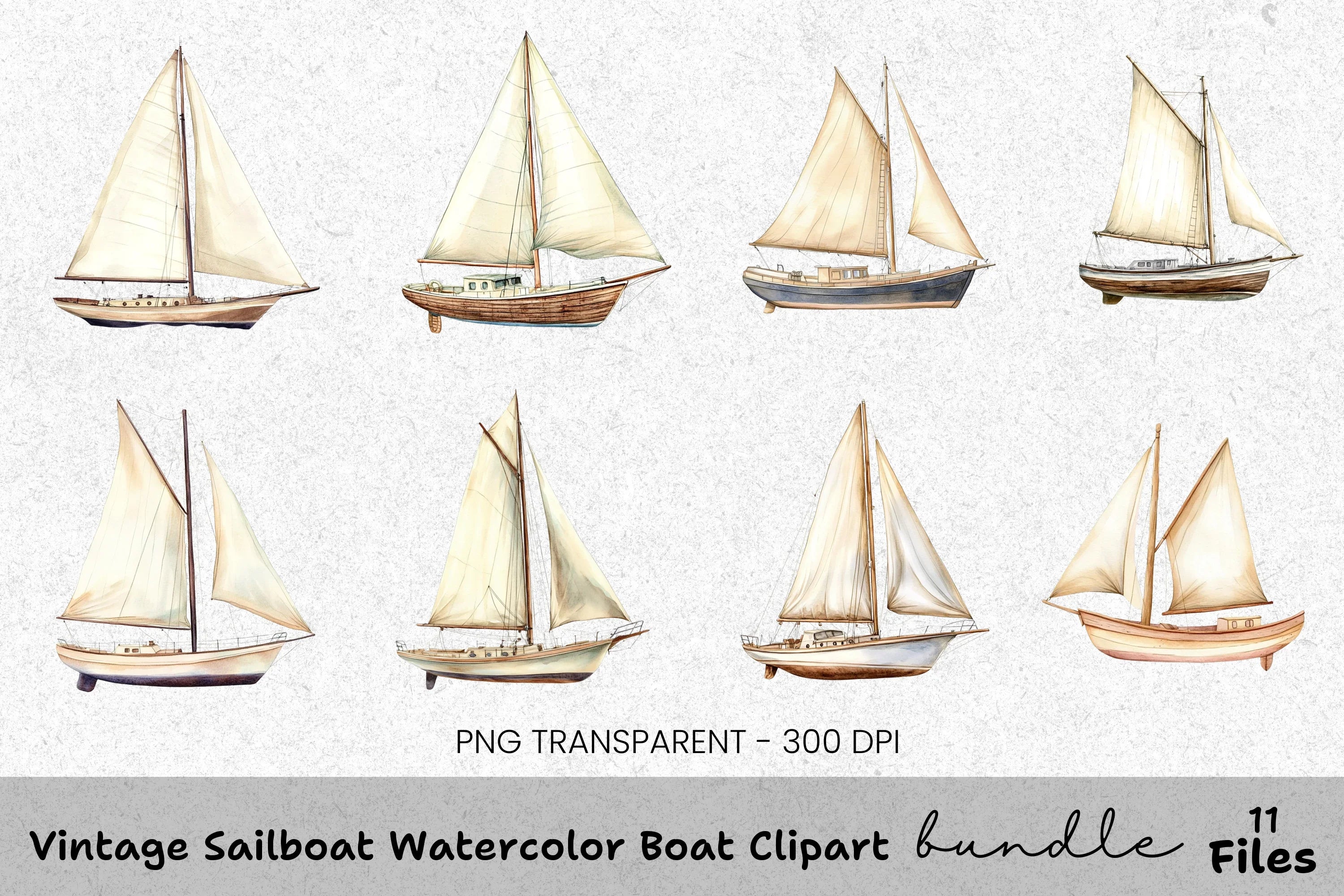 Vintage Sailboat Clipart Bundle