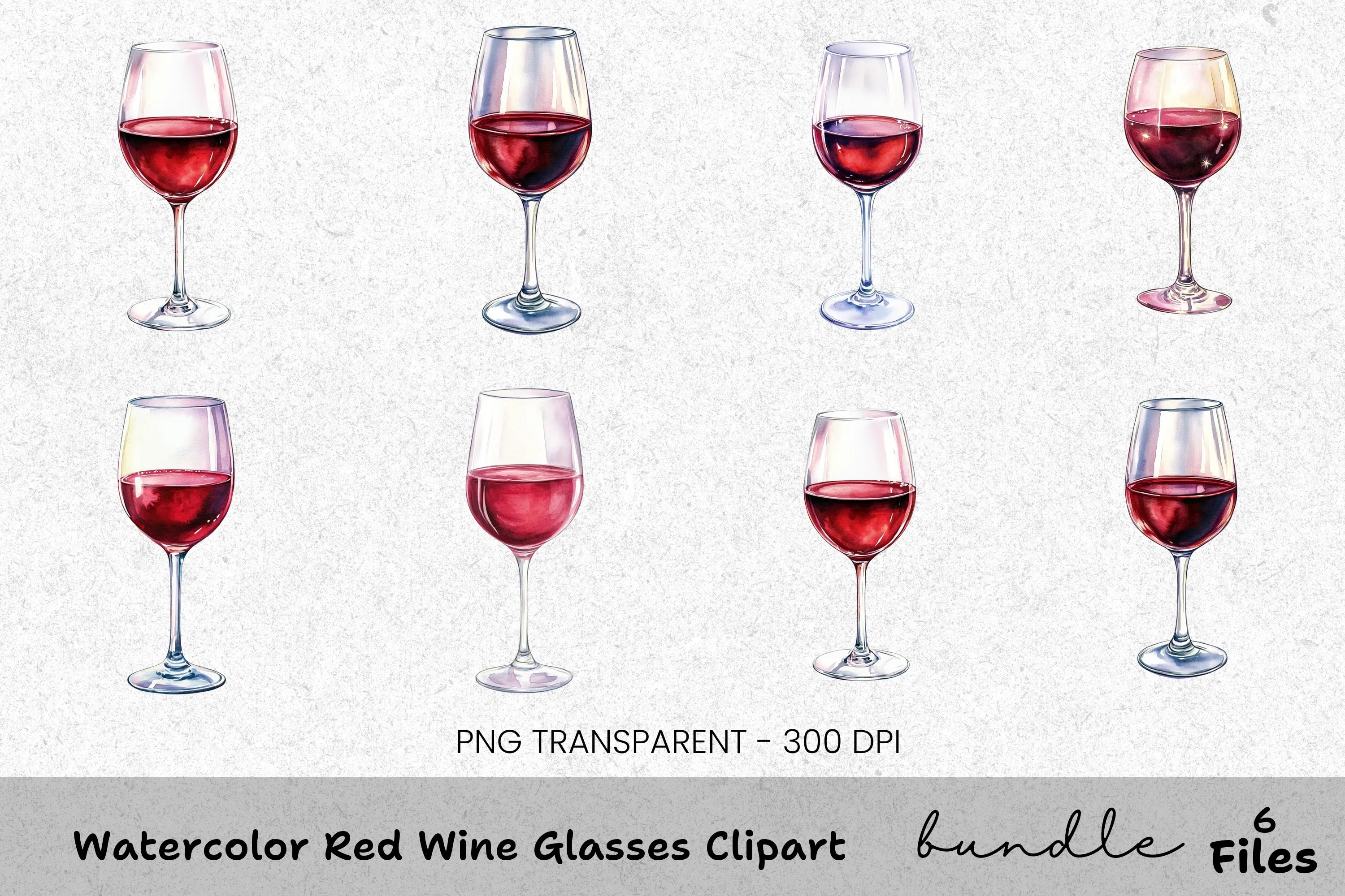 Red Wine Glasses Clipart Bundle