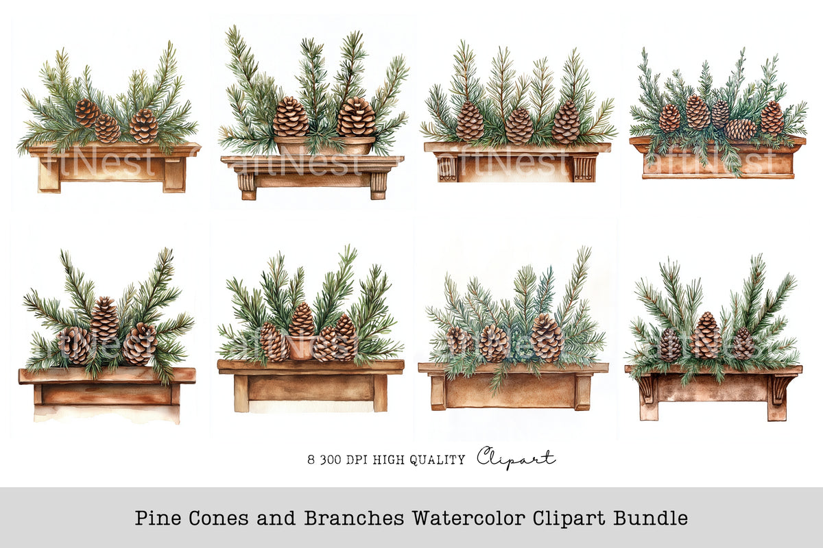 Pine Cones And Branches Clipart Bundle
