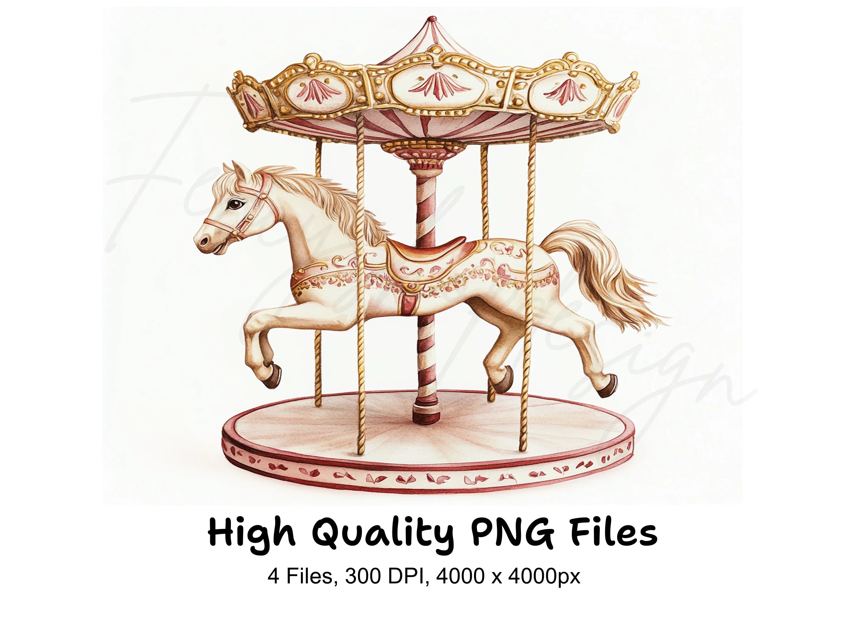 Elegant White Carousel Horse Clipart Bundle