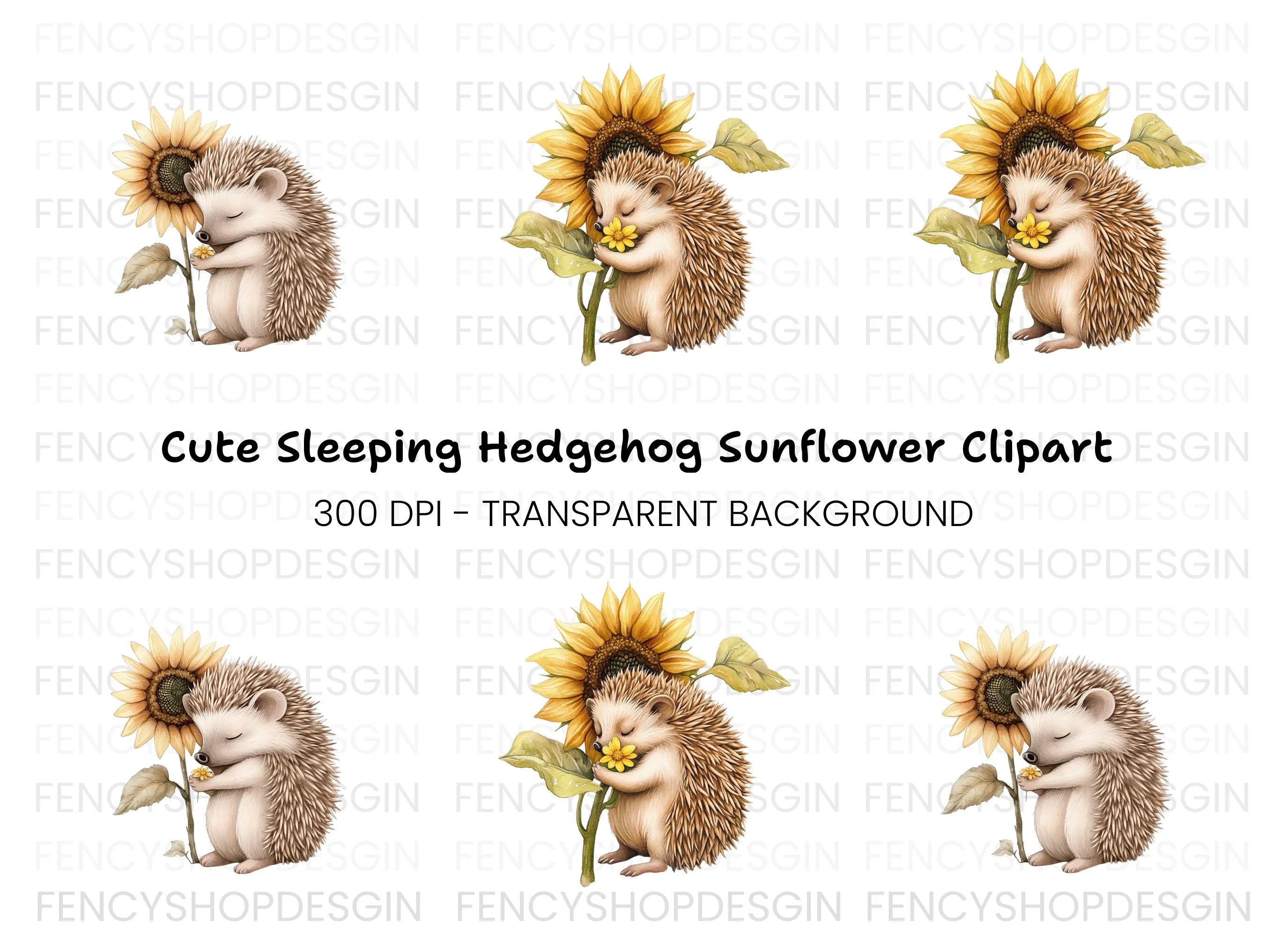Cute Hedgehog Sleeping with Sunflower Clipart Bundle