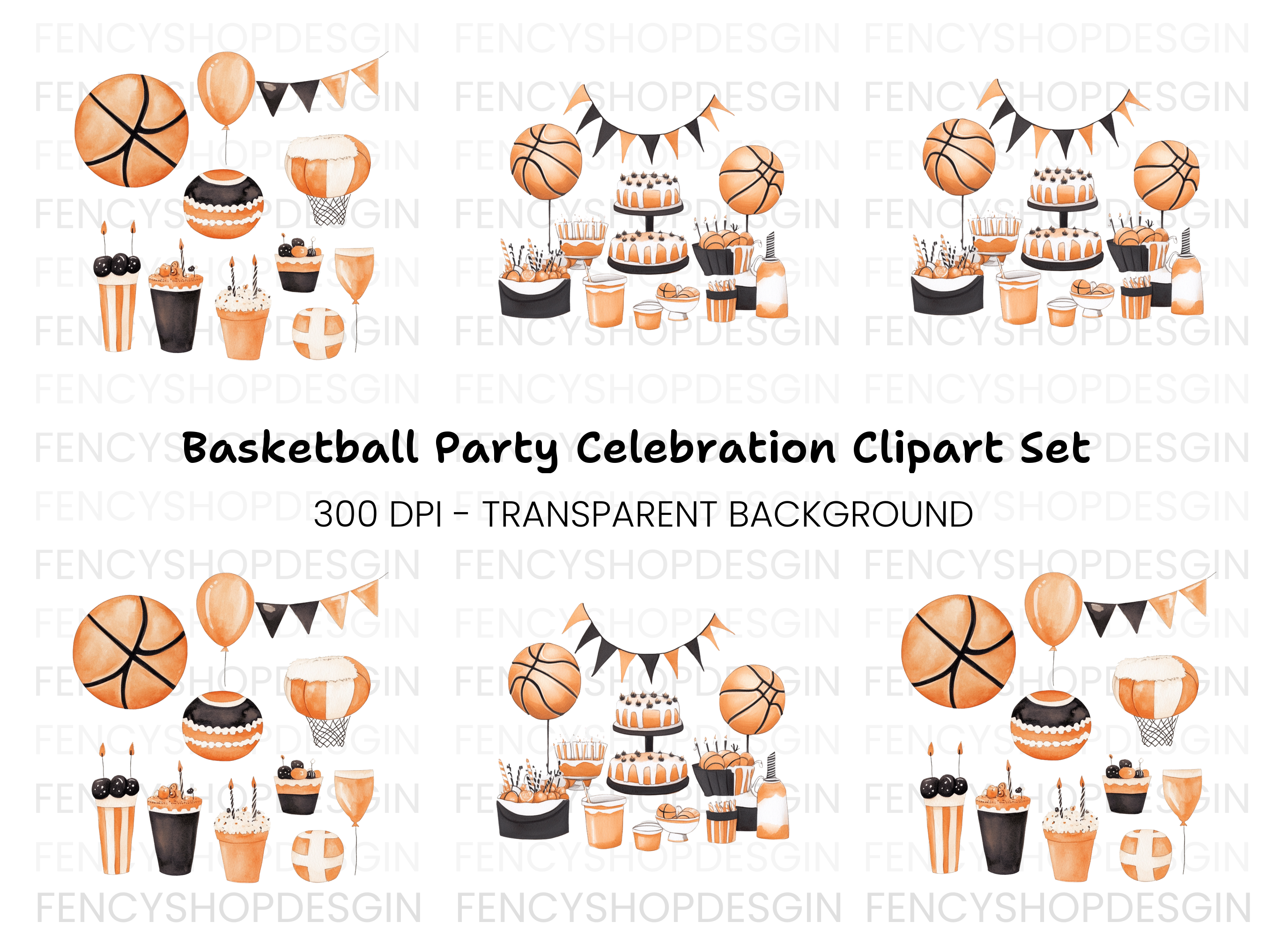 Basketball Party Elements Clipart Bundle