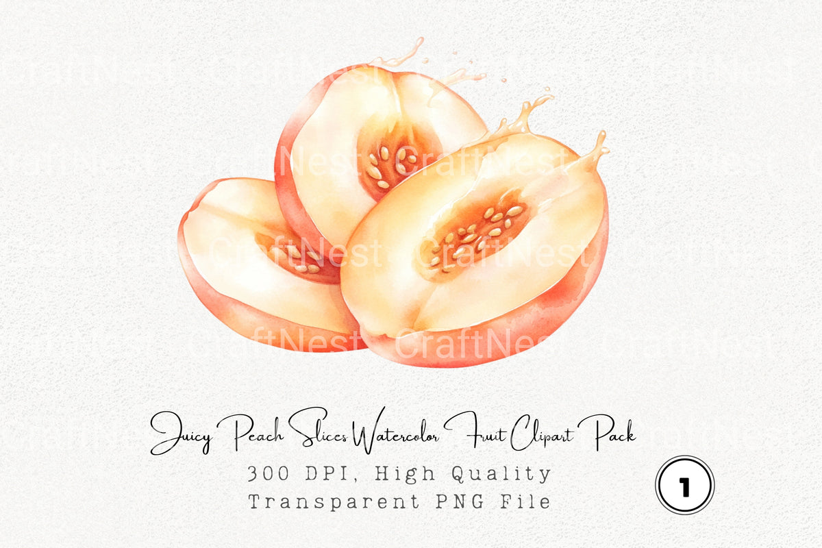 Juicy Peach Slices Fruit Clipart Bundle