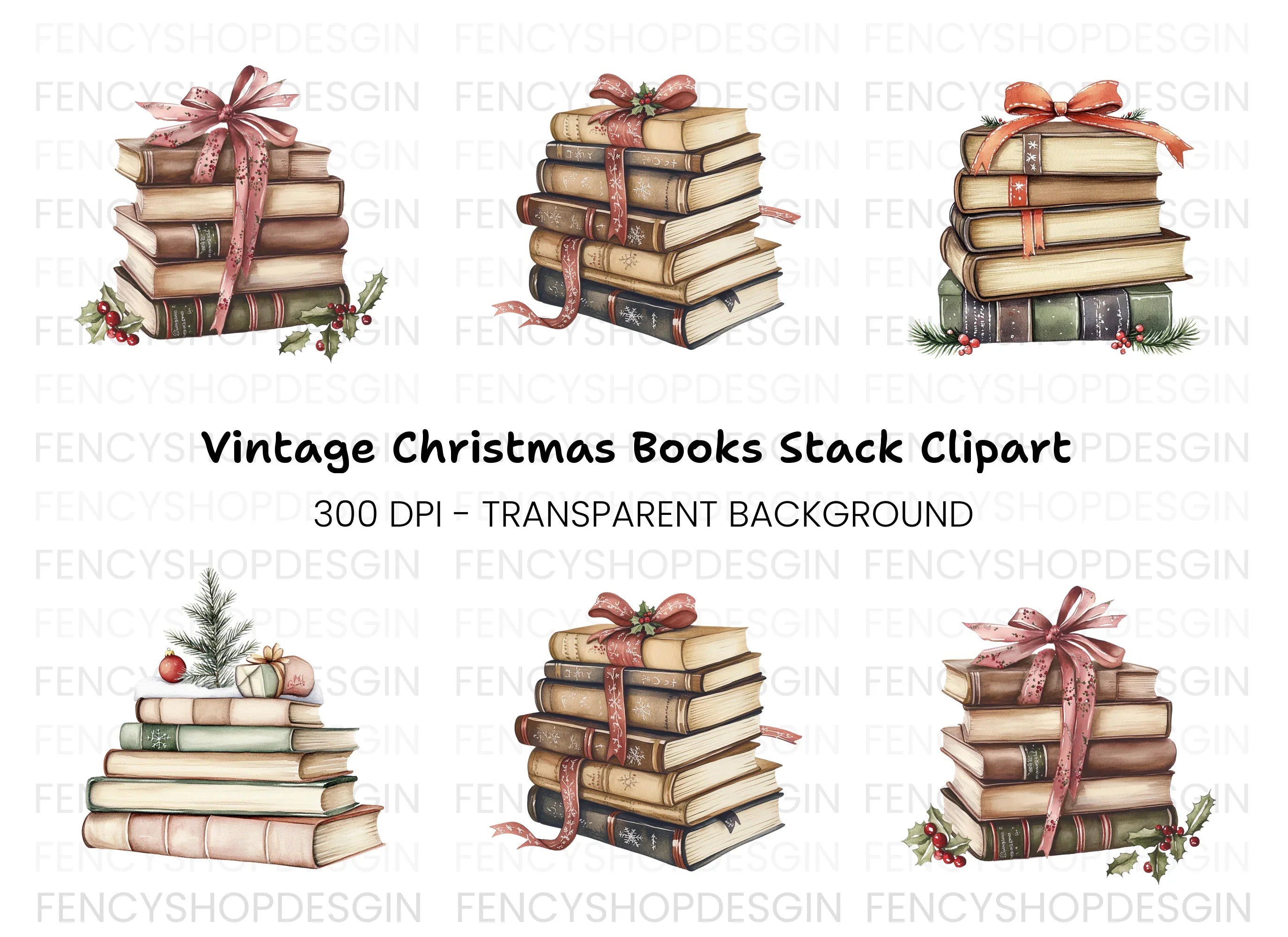 Holiday Book Stacks Clipart Bundle