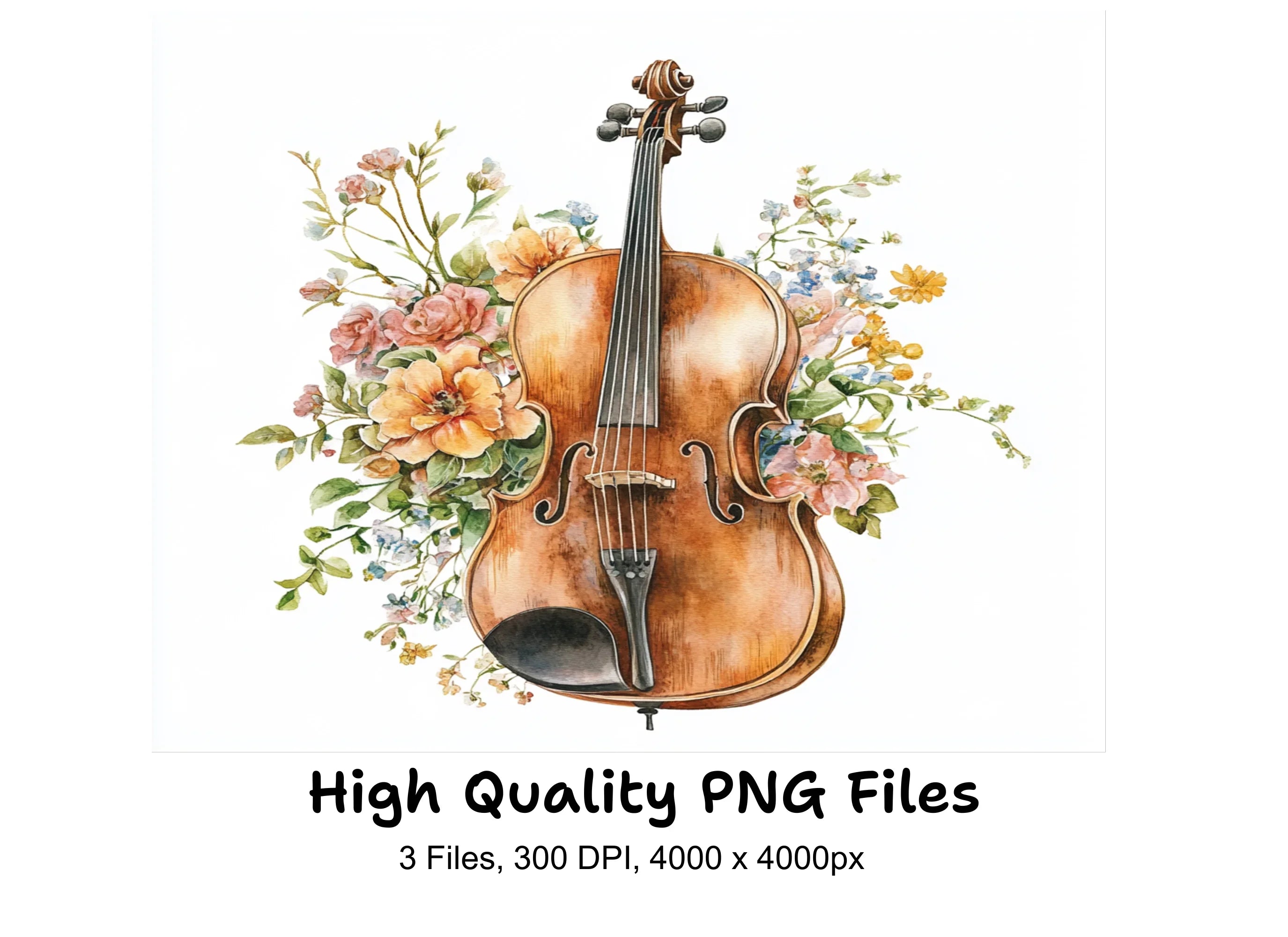 Violin Floral Clipart Bundle
