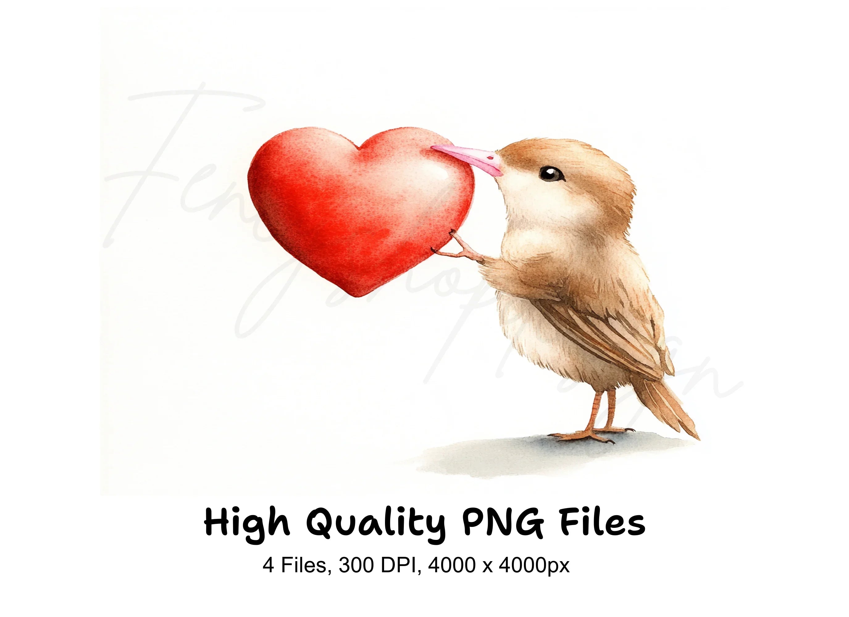 Cute Birds Holding Hearts Clipart Bundle