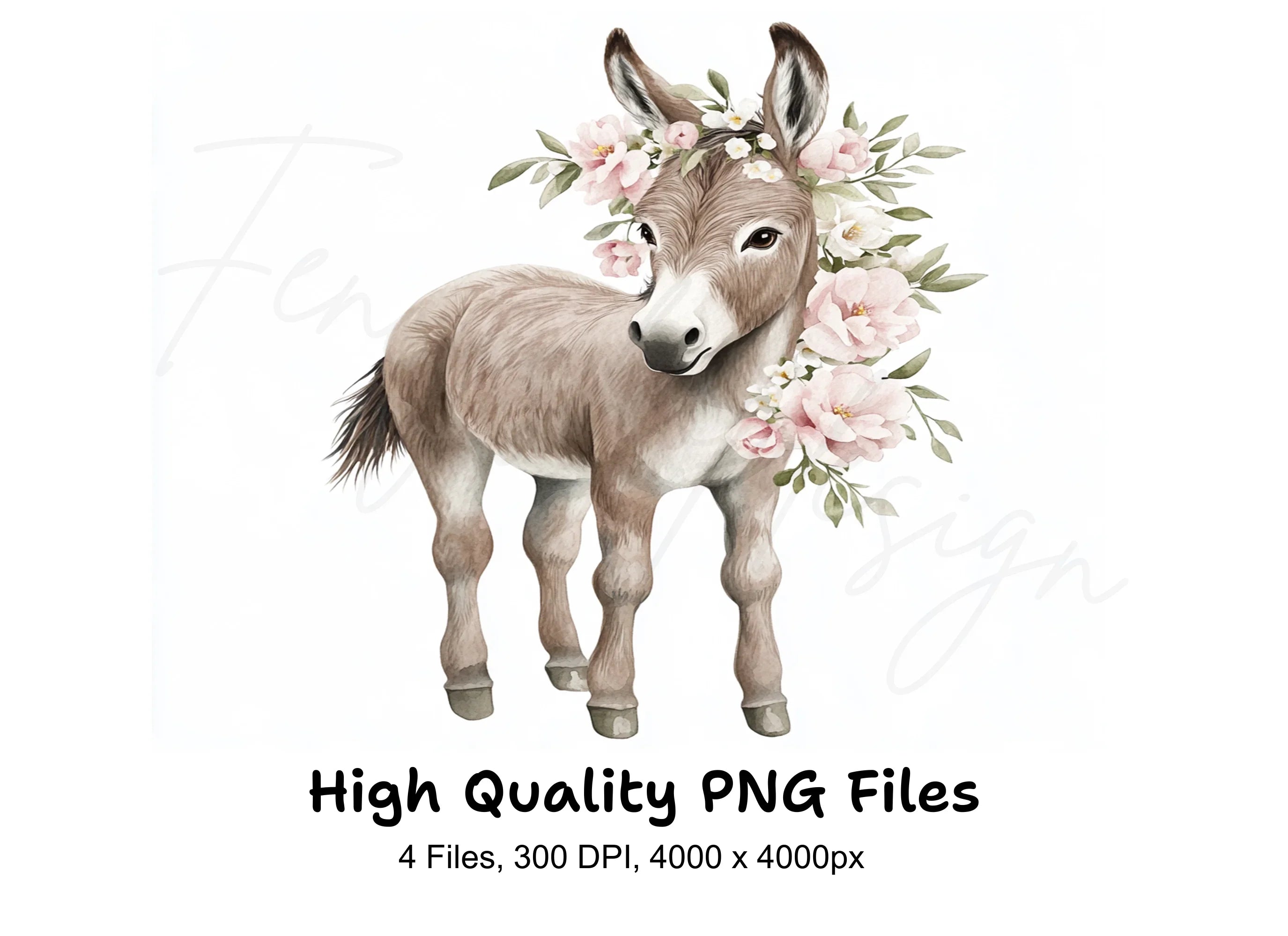 Baby Donkey Floral Wreath Clipart Bundle