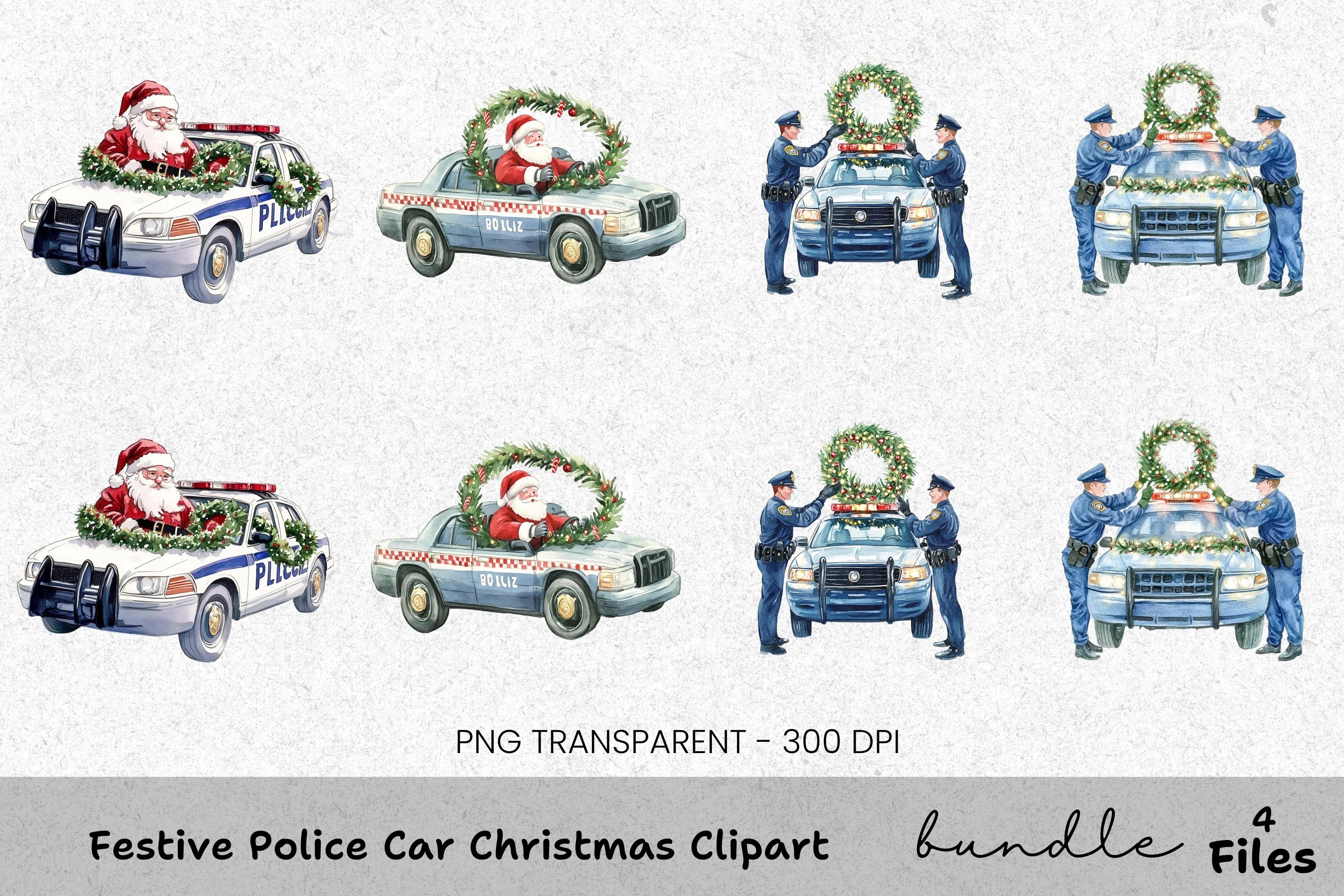 Christmas Police Car and Santa Clipart Bundle