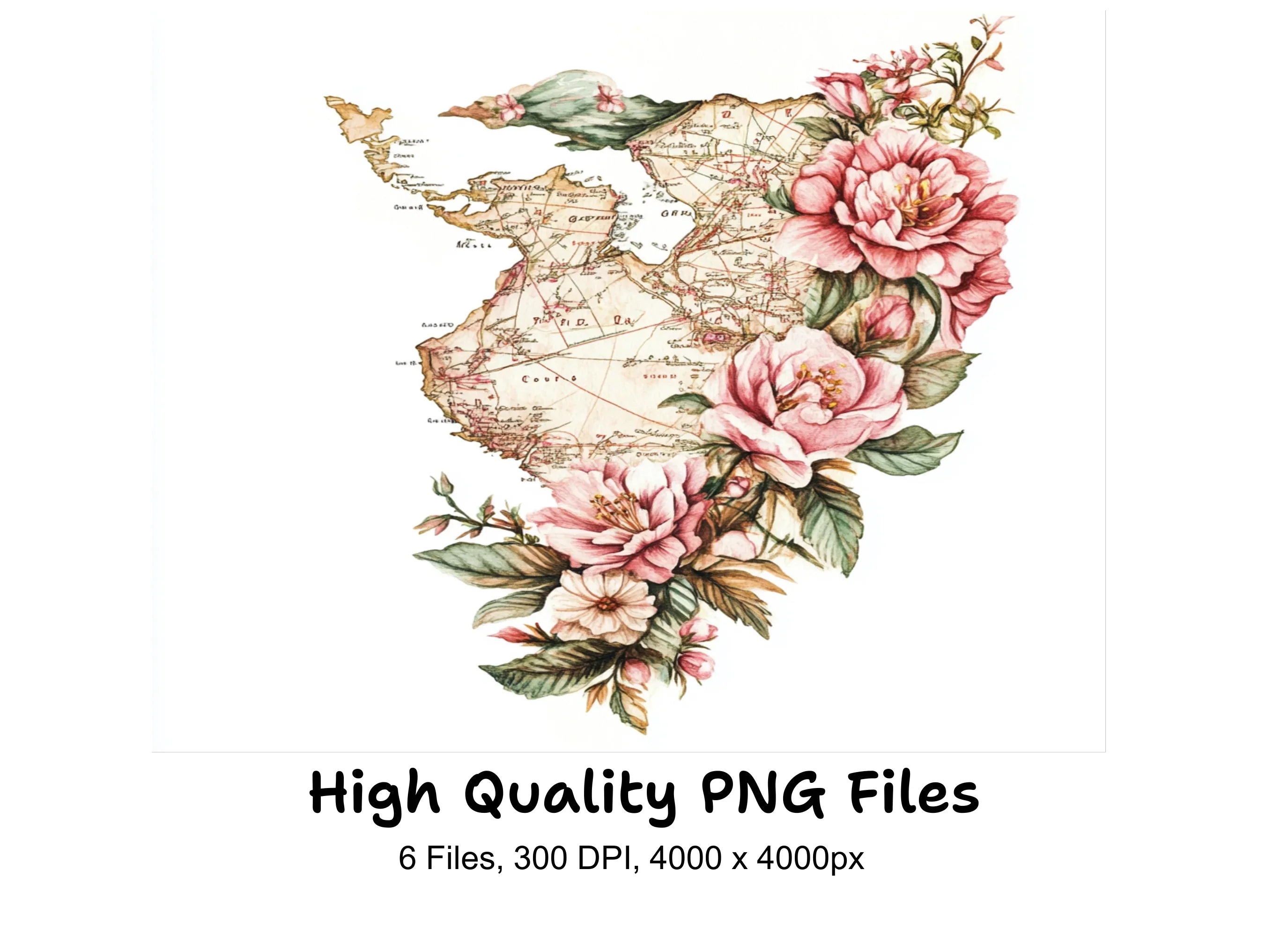 Boho Floral World Map Graphics Clipart Bundle