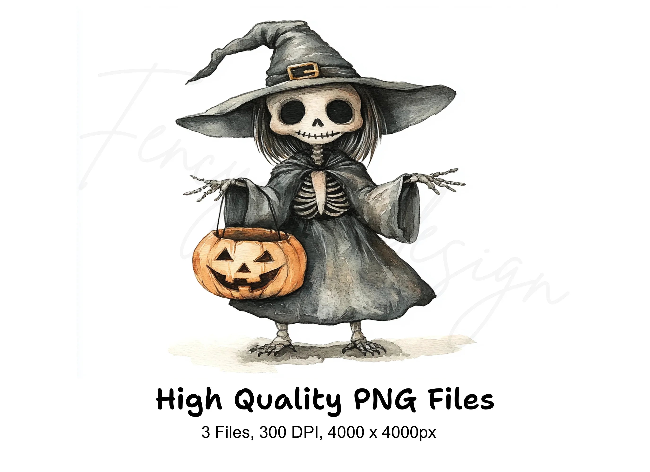 Cute Skeleton Witch Halloween Clipart Bundle