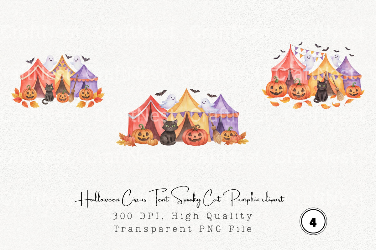 Halloween Circus Tent Spooky Cat Pumpkin Clipart Bundle