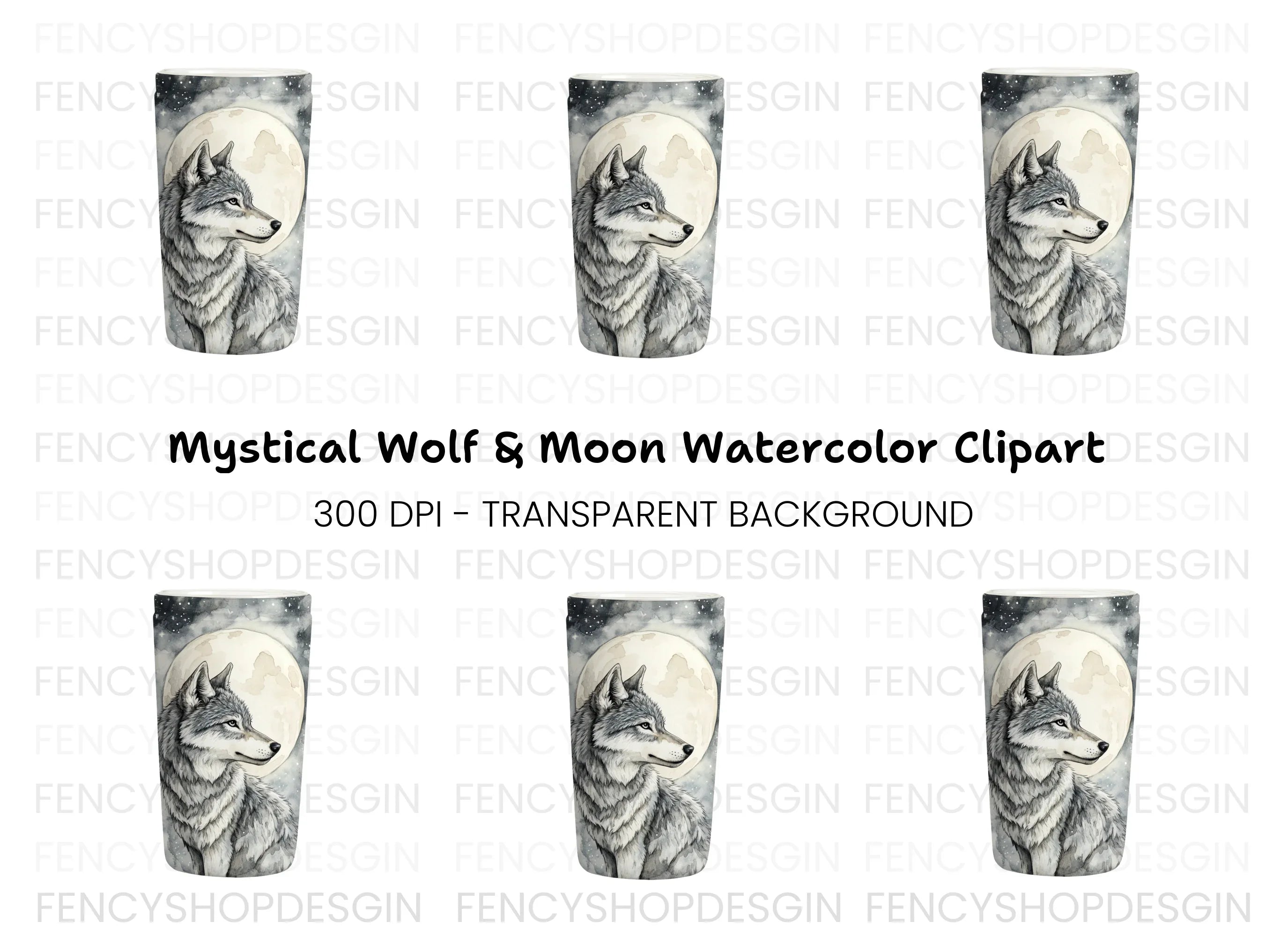 Mystical Wolf Moon Tumbler Clipart Bundle