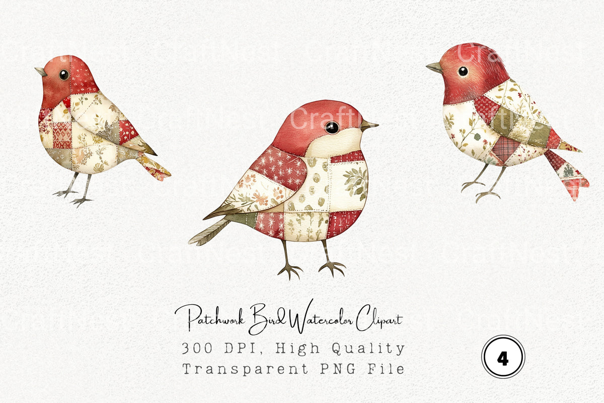 Patchwork Bird Clipart Bundle