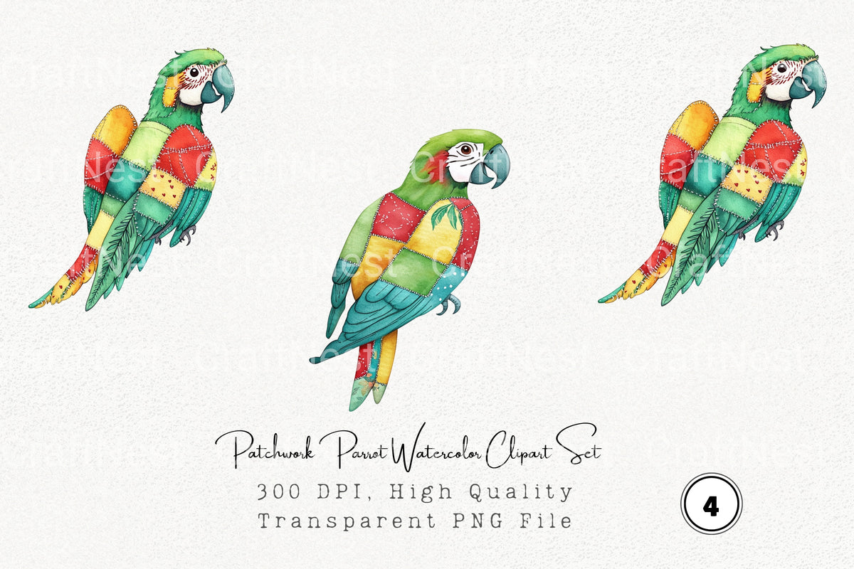 Patchwork Parrot Clipart Bundle